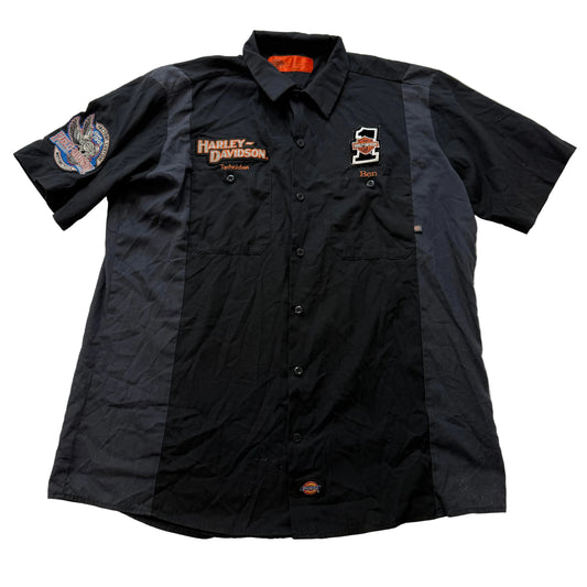 Harley-Davidson Men’s Black Mechanic Work Shirt Embroidered Logo Patches Size L