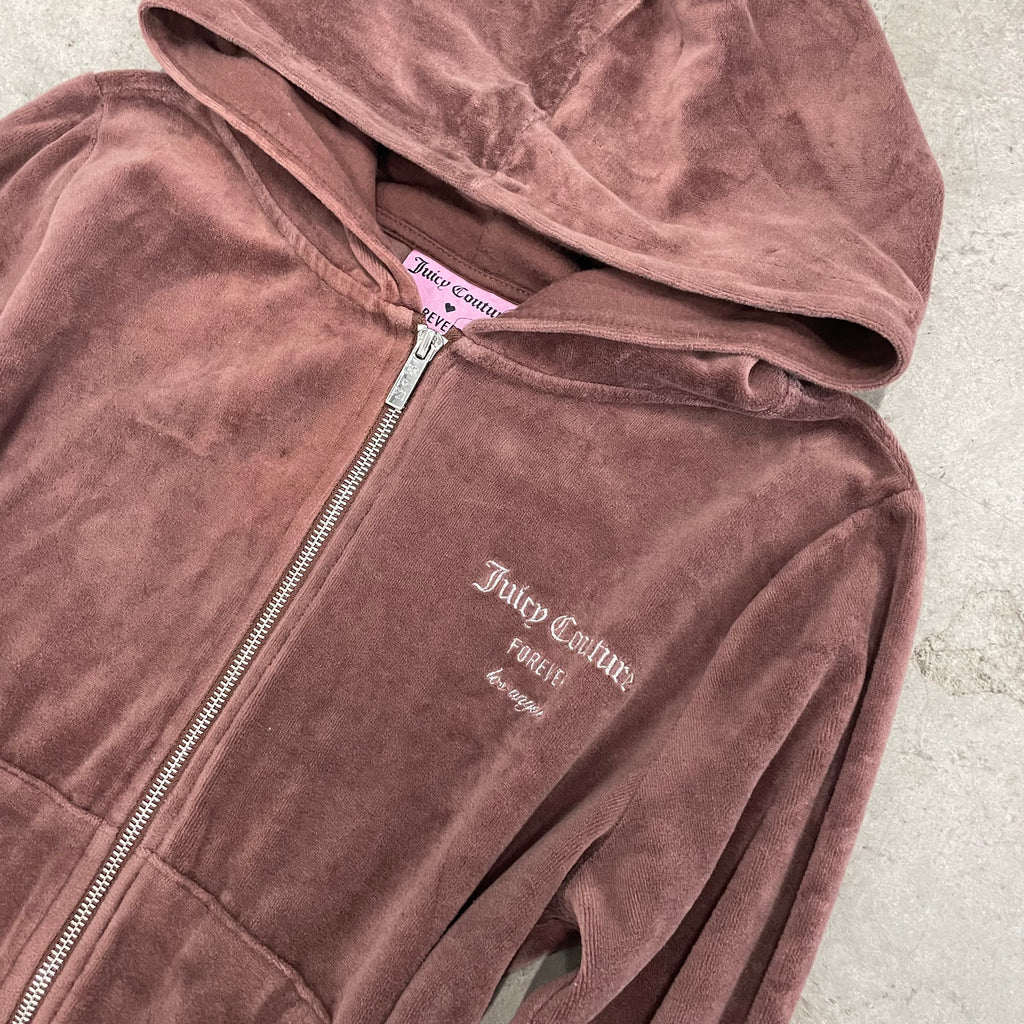 Vintage Juicy Couture X Forever 21 Rhinestone brown velour zip up hoodie size L