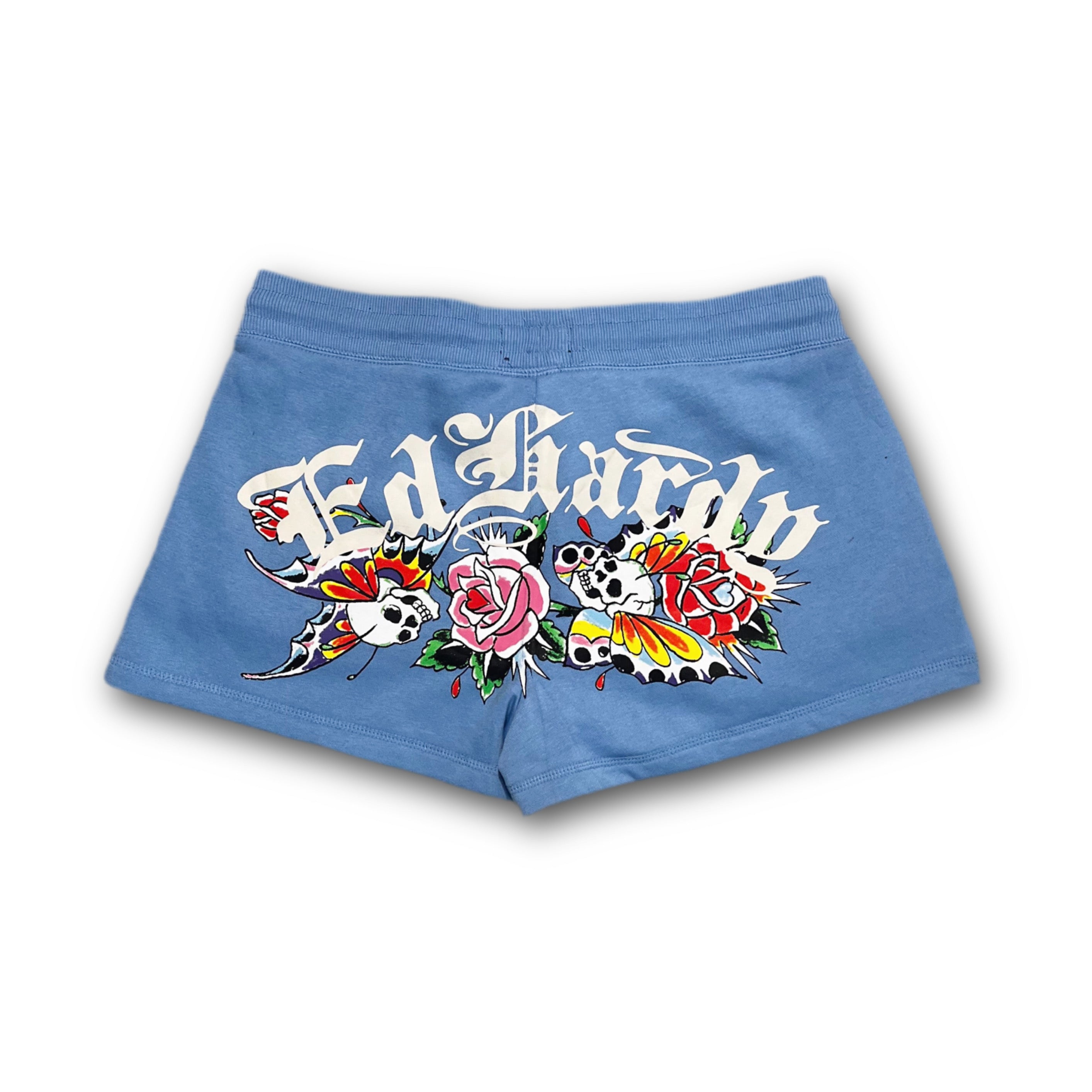 ED HARDY “Flower Skulls” BLUE BOOTY SHORTS