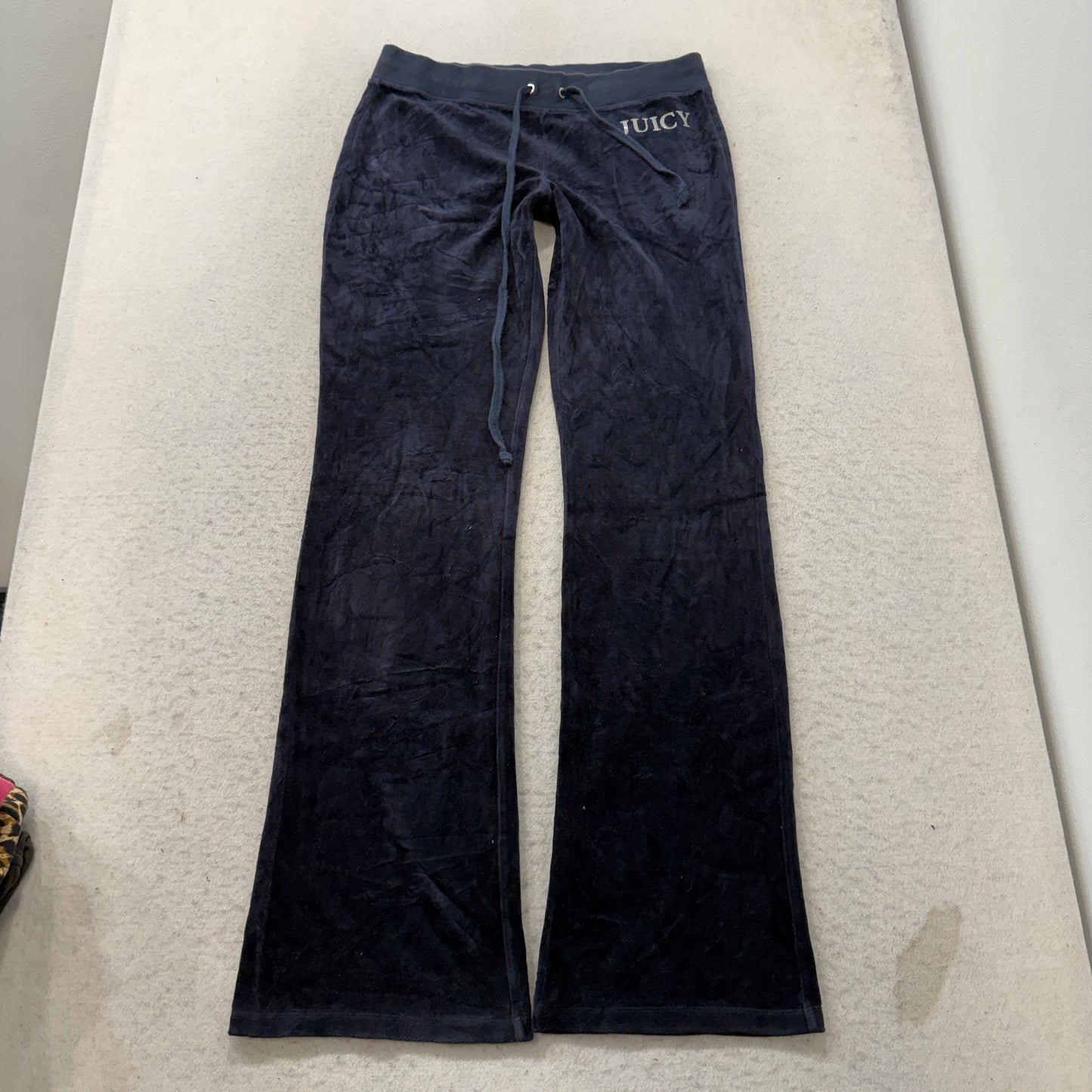 Juicy Couture Women's Navy Velour Flared Track Pants Back Pockets Logo Size S