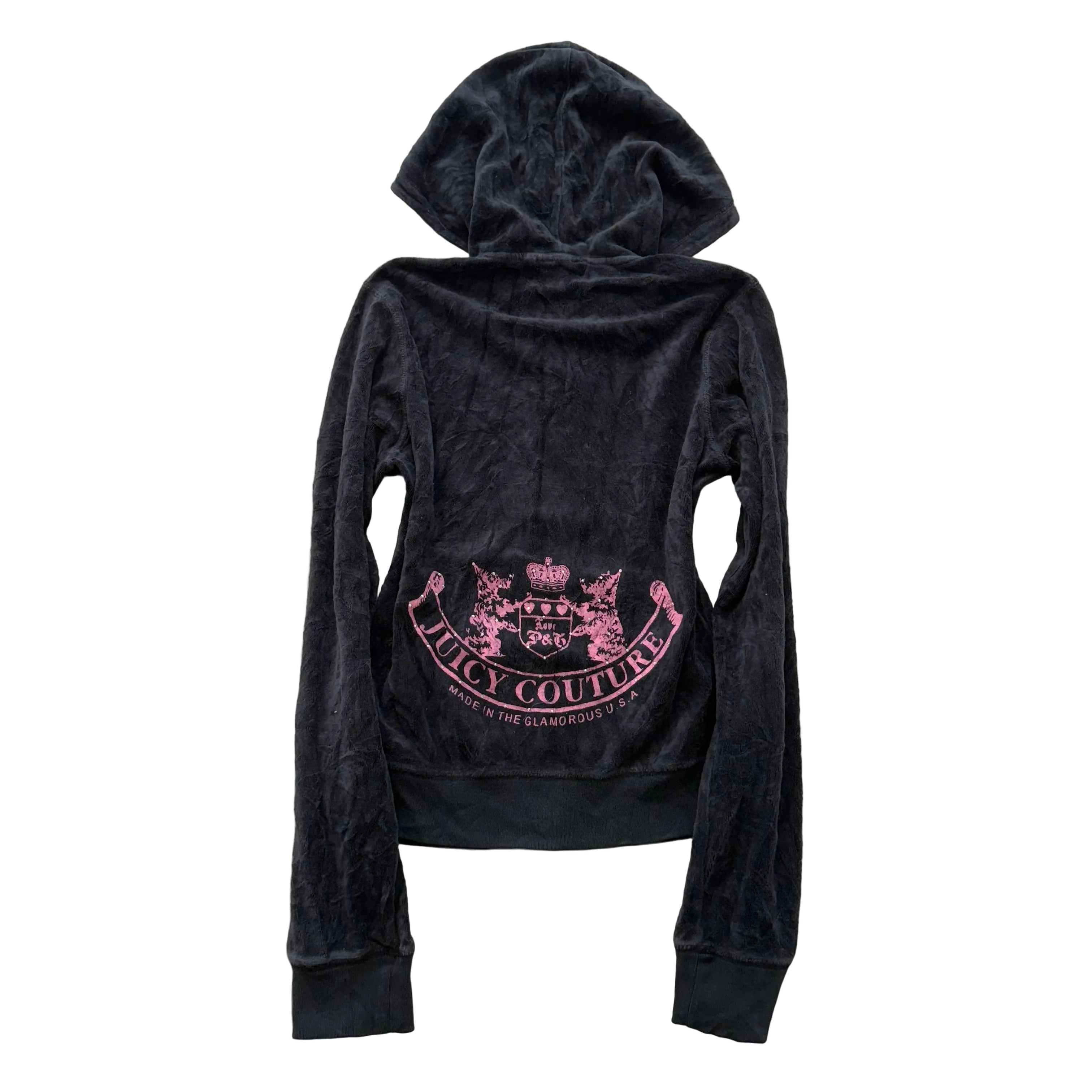 Vintage Juicy Couture “Scottie Dog” Women's Black Velour Full Zip Hoodie Size S