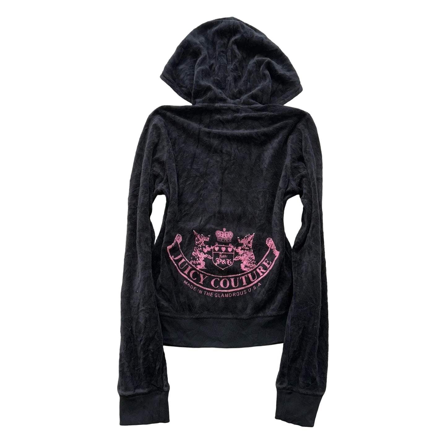 Vintage Juicy Couture “Scottie Dog” Women's Black Velour Full Zip Hoodie Size S