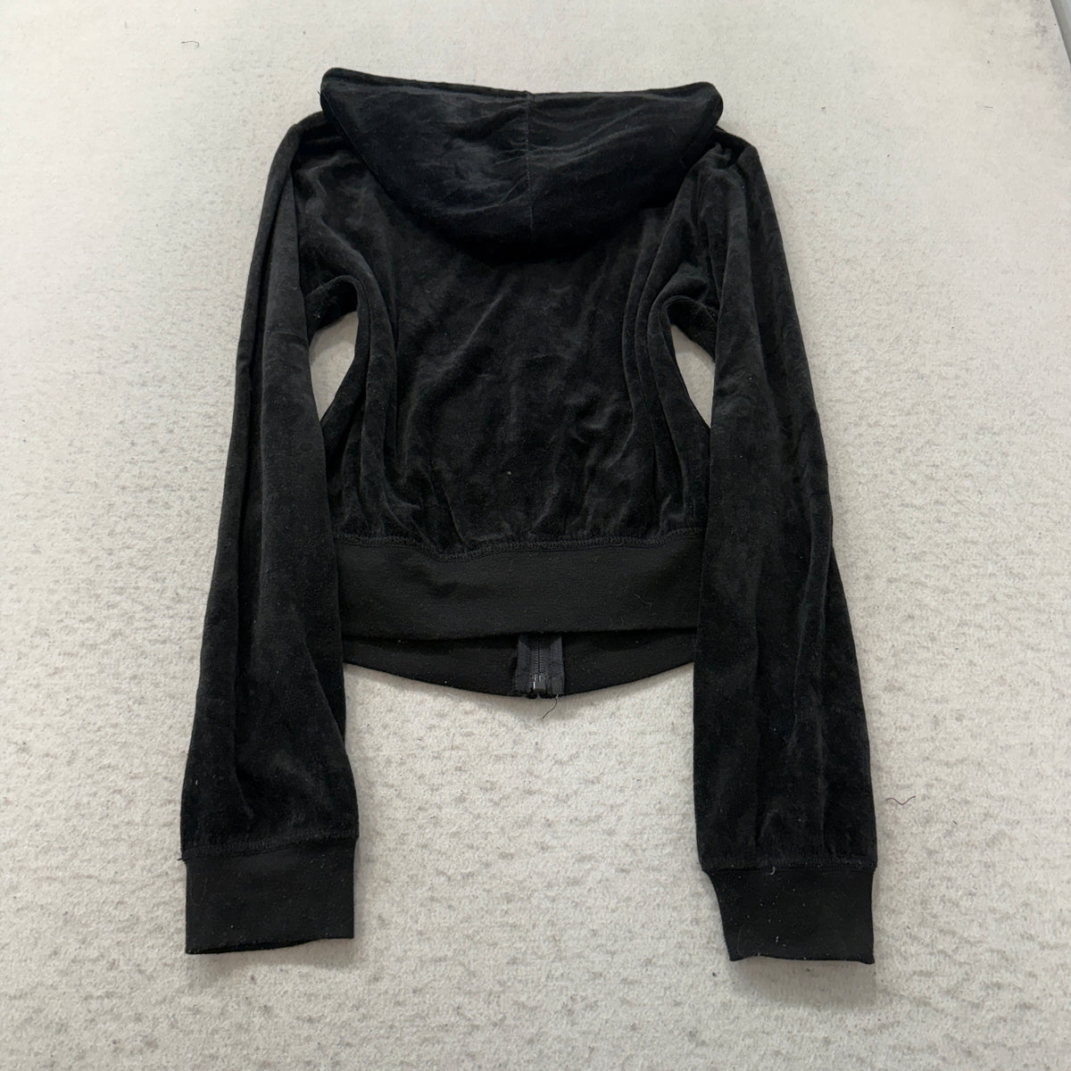 Vintage Juicy Couture Women's Black Zip-Up Hoodie Pockets Classic Y2K Size L