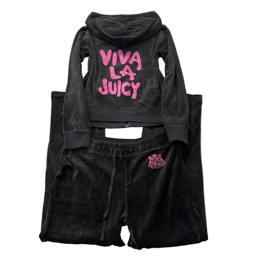 Vintage Juicy Couture Viva La Juicy Women's Black Velour Tracksuit Set Size L