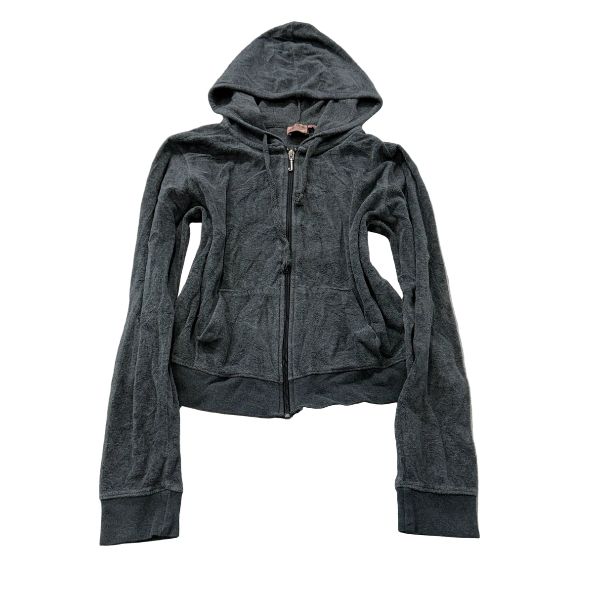 Juicy Couture Womens Charcoal Gray Velour Zip-Up Hoodie Loungewear Pocket Size M