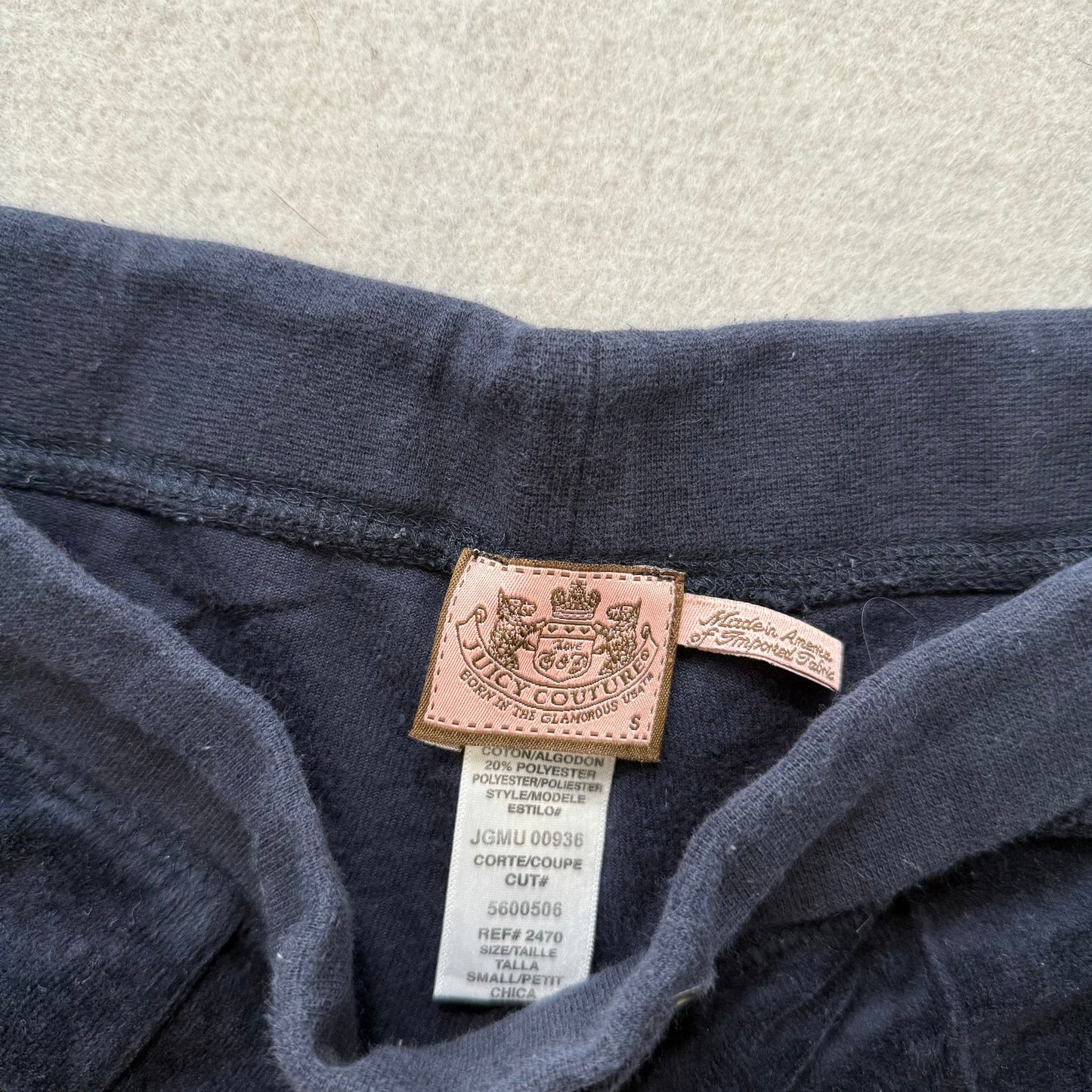Juicy Couture Navy Blue Velour Tracksuit Set Zip Up Hoodie & Pant Graphic Size S