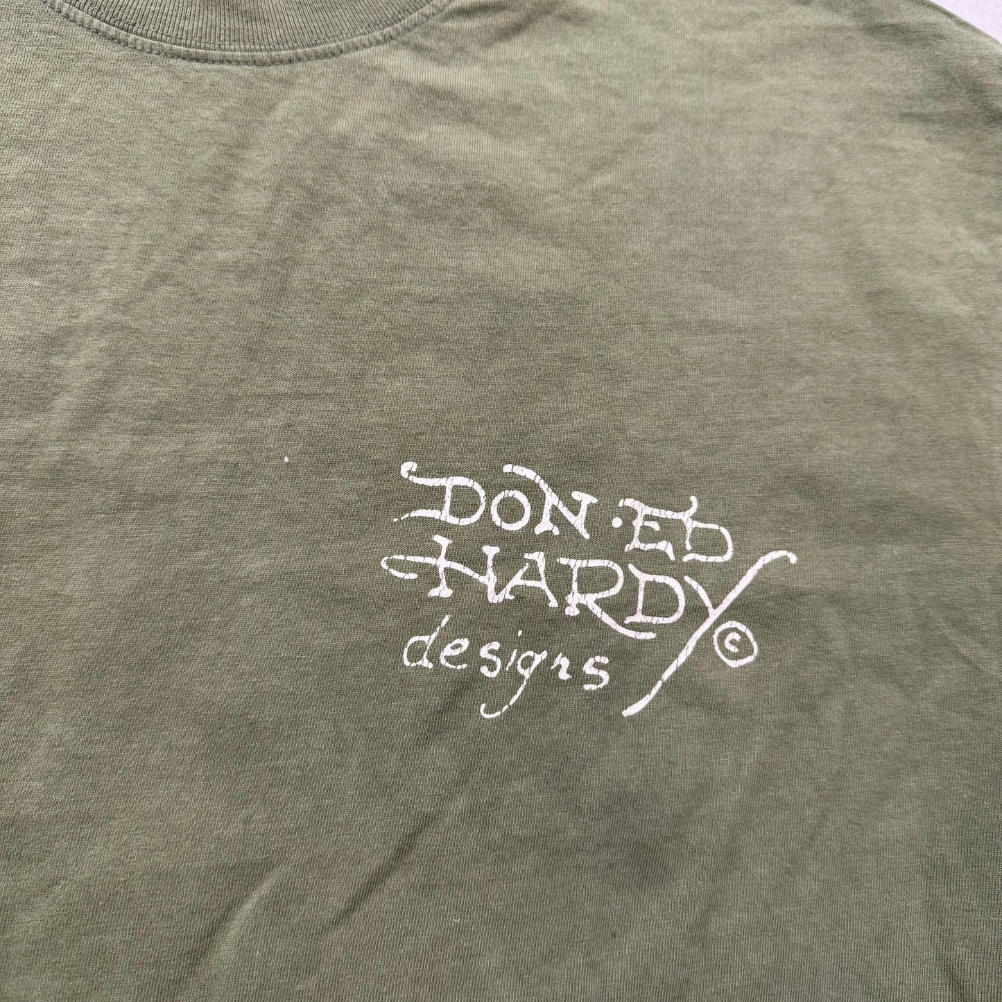 ED HARDY Men's Olive Green Cotton T-Shirt Black Panther & Snake Graphic Size XL