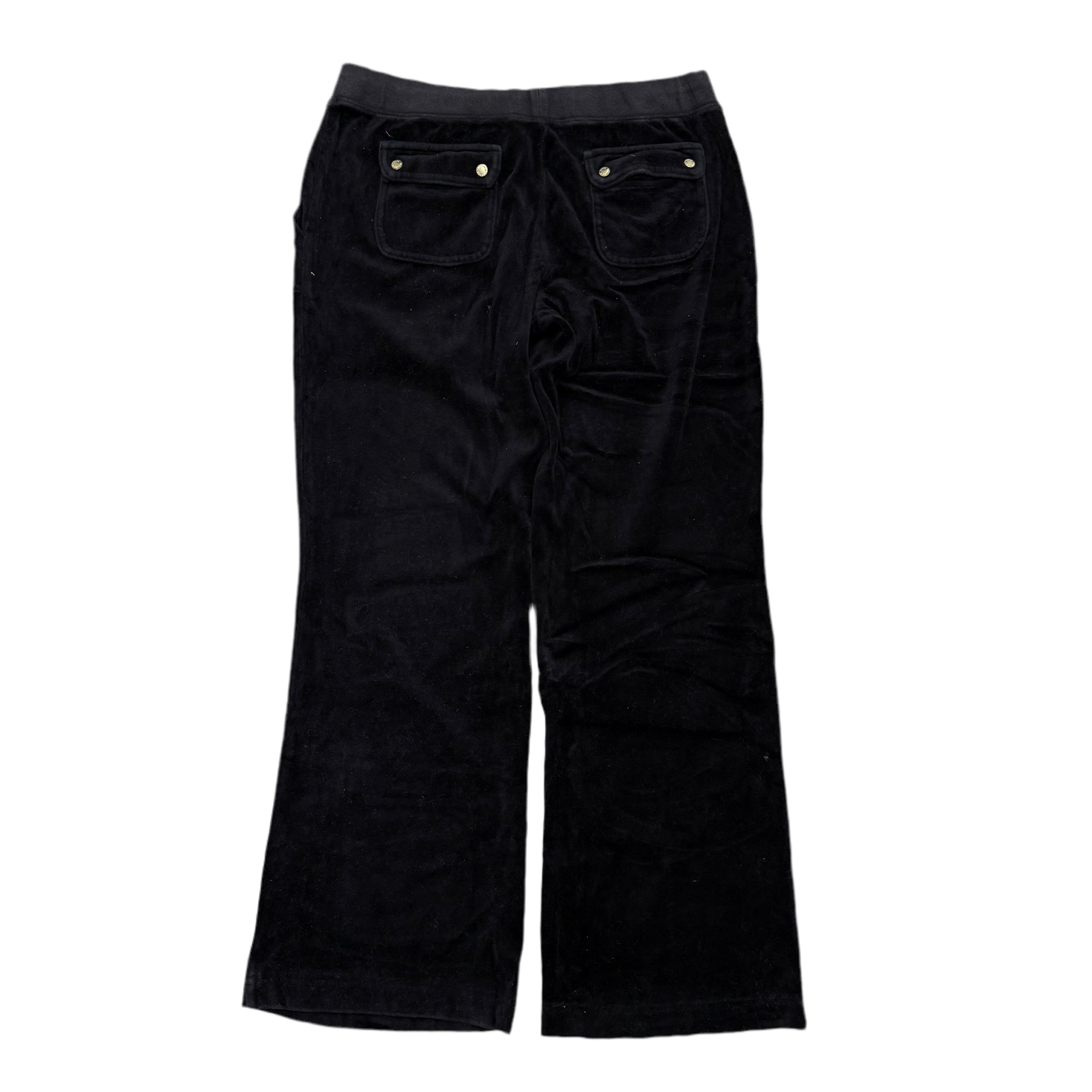 BLK Velour Juicy Couture Flared Pants w/ DOUBLE BUTTON BACK POCKETS SIZE L