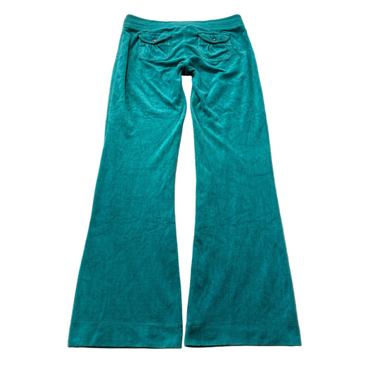 Juicy Couture Women's Teal Velour Flared Track Pant Drawstring Pockets Size M