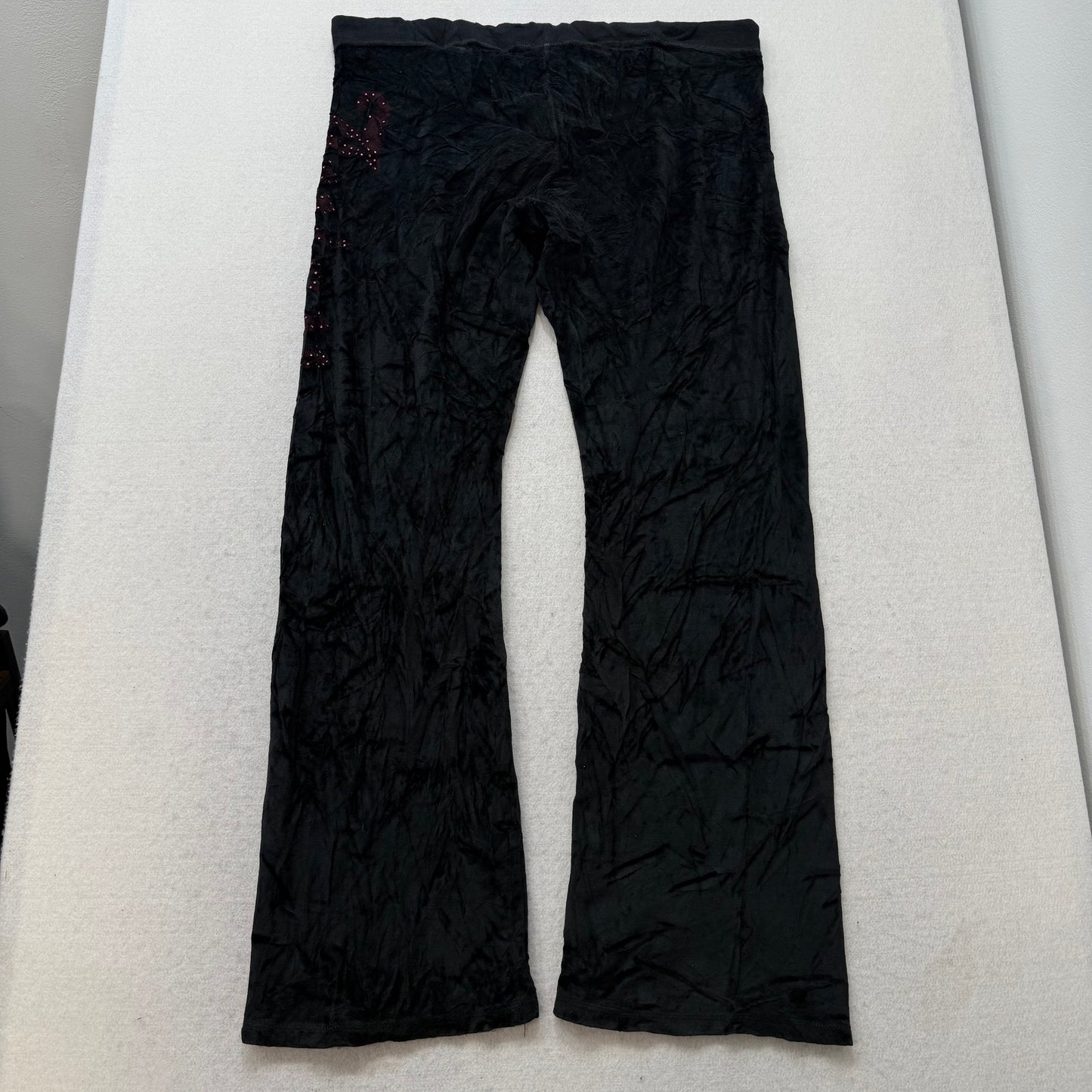 Juicy Couture Jet Black Velour Tracksuit Set Zip Up Hoodie & Flared Pant Size XL