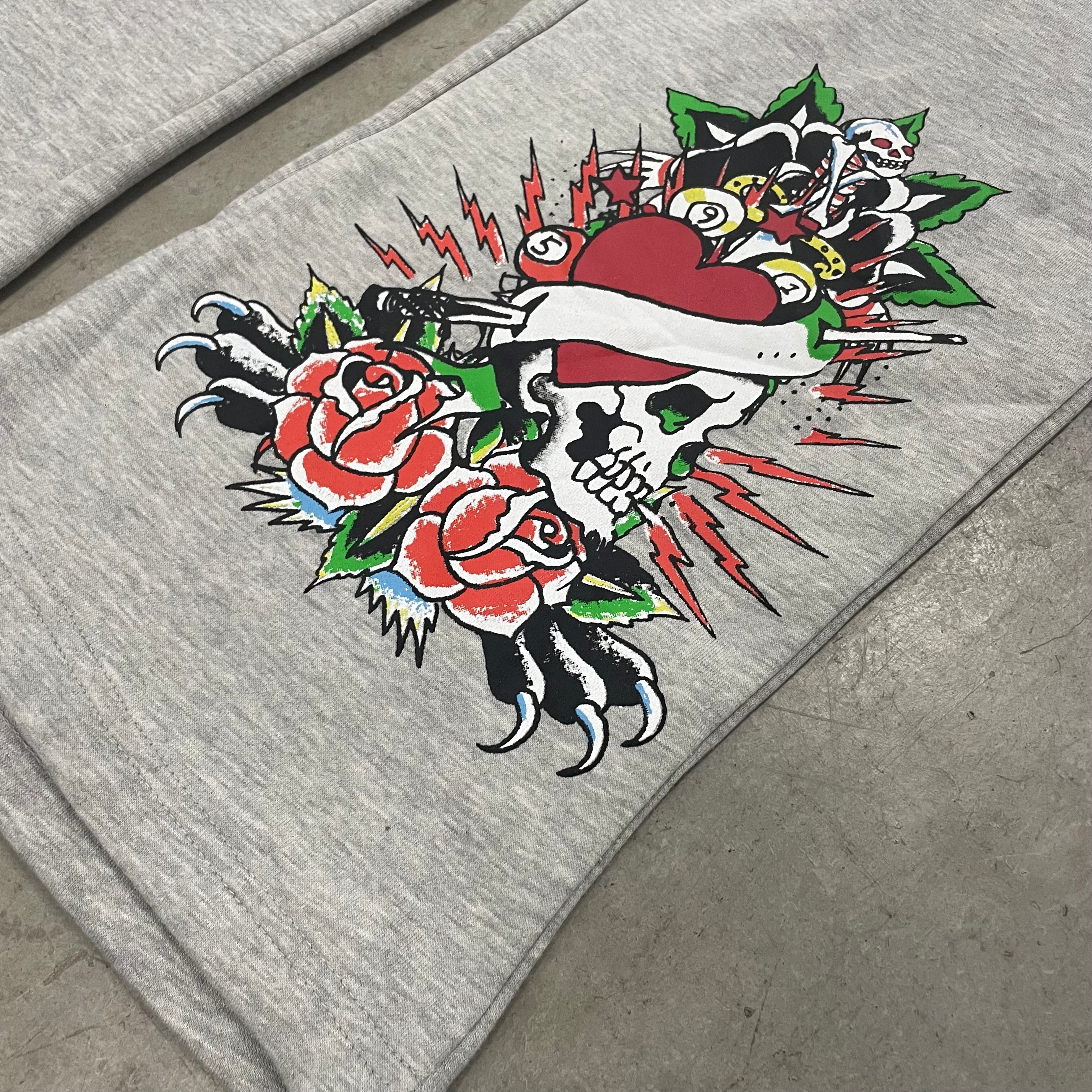 ED HARDY “Heart Of Roses” GREY FLARED PANTS