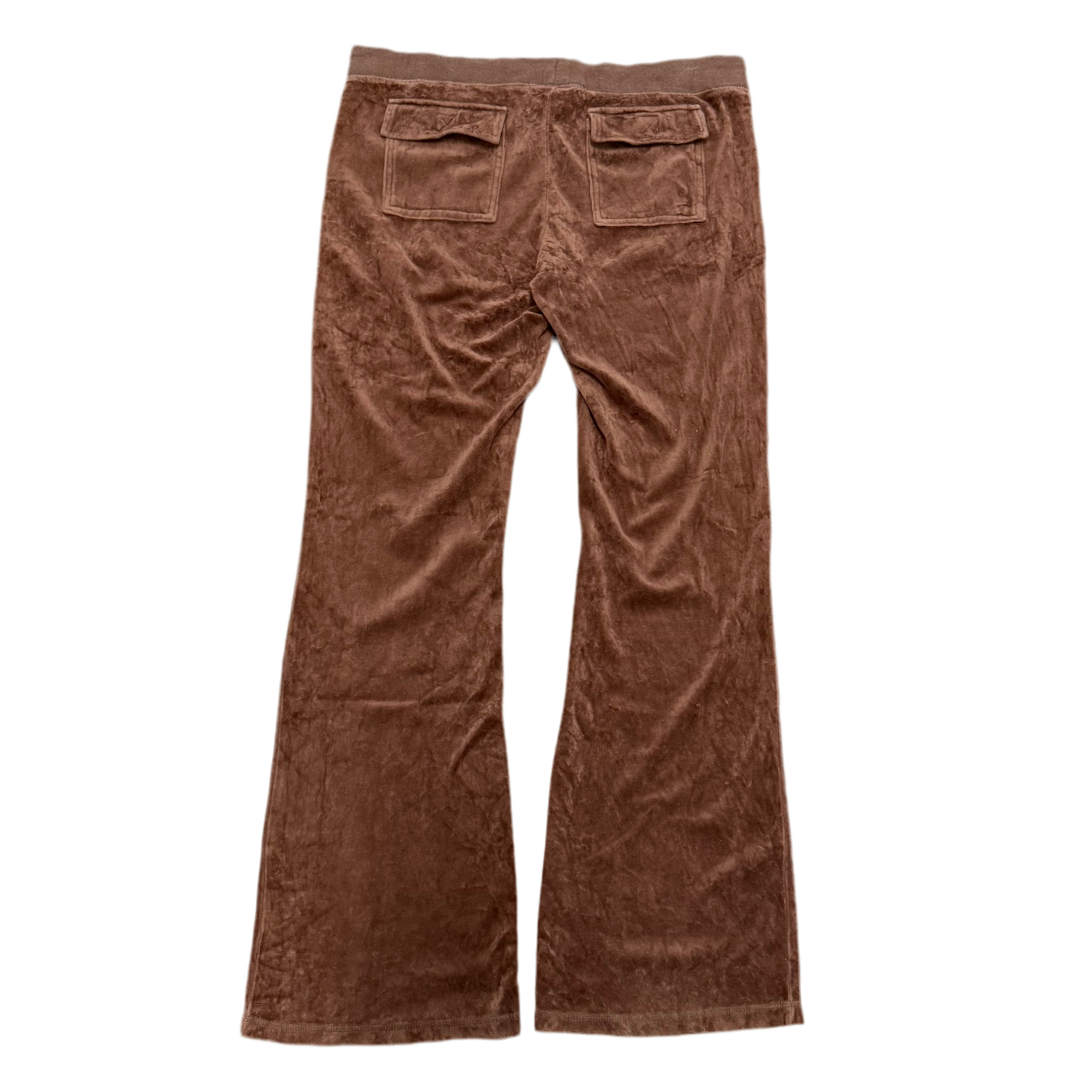 Brown VINTAGE Velour Juicy Couture Flared Pants w/ BACK POCKETS SIZE L