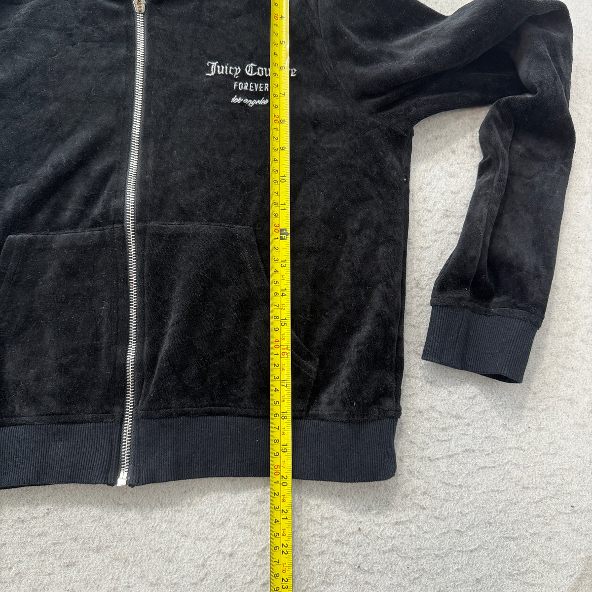 Juicy Couture Forever 21 black velour hoodie chest embroidery and size L tag
