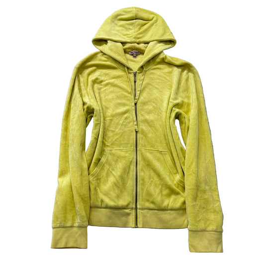 Juicy Couture Women's Yellow Velour Zip-Up Hoodie Drawstring Pockets Size L