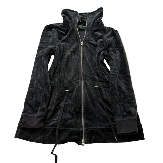 Lauren Ralph Lauren Womens Black Velour Zip Up Jacket High Collar Pockets Size L