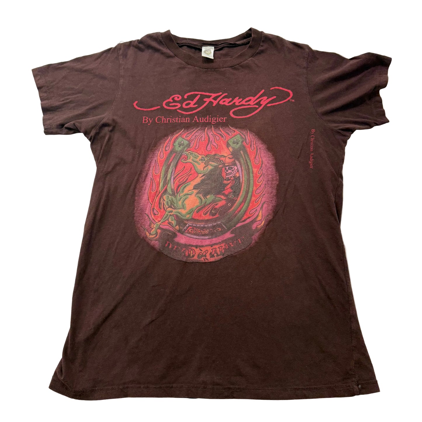 Ed Hardy by Christian Audigier Men's Brown Cotton T-Shirt Graphic Tee Size M