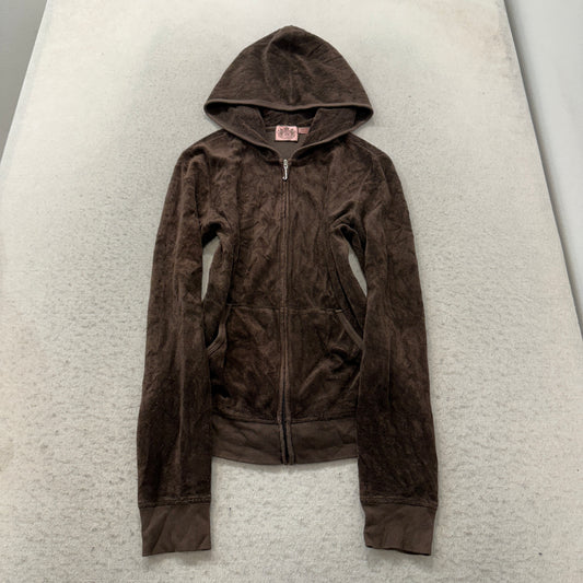 Vintage Juicy Couture Scottie Dogs Womens Brown Terry Cloth Zip-Up Hoodie Size L