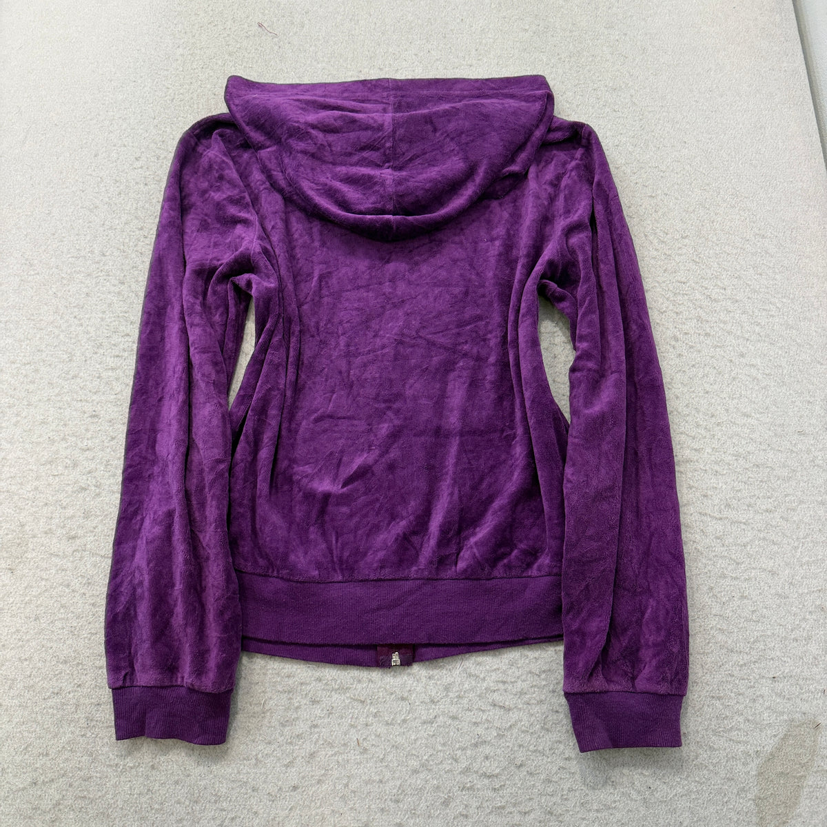 Juicy Couture Womens Deep Purple Velour Zip-Up Hoodie Loungewear Pockets Size XL