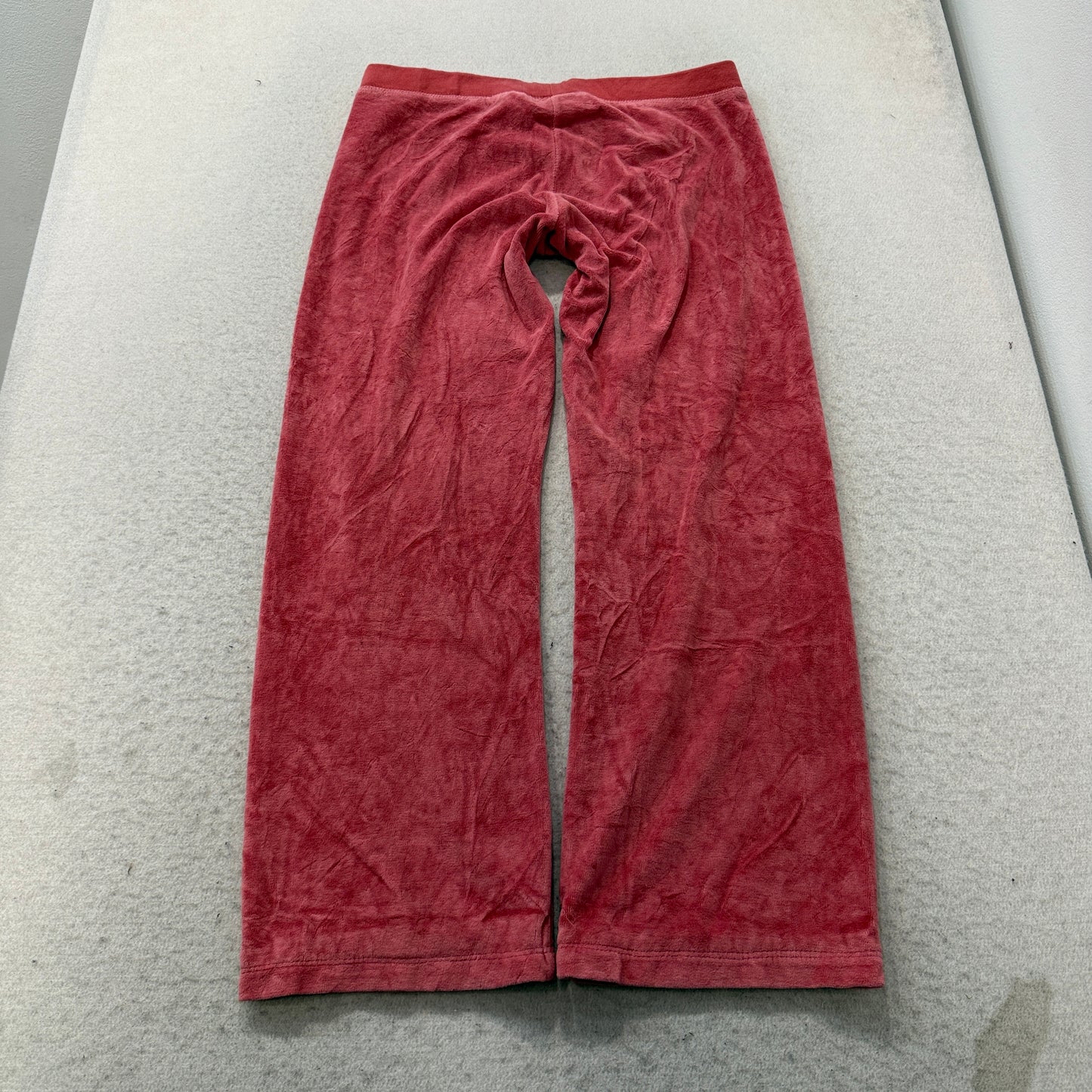 Vintage Juicy Couture Women's Pink Velour Flared Track Pants Drawstring Size L