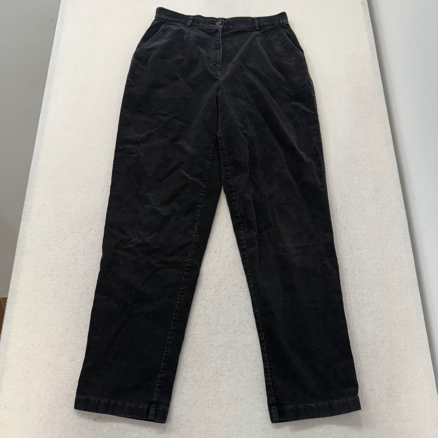 L.L.Bean Mens Black Corduroy Original Fit Straight Leg Single Pleat Pant Size 12