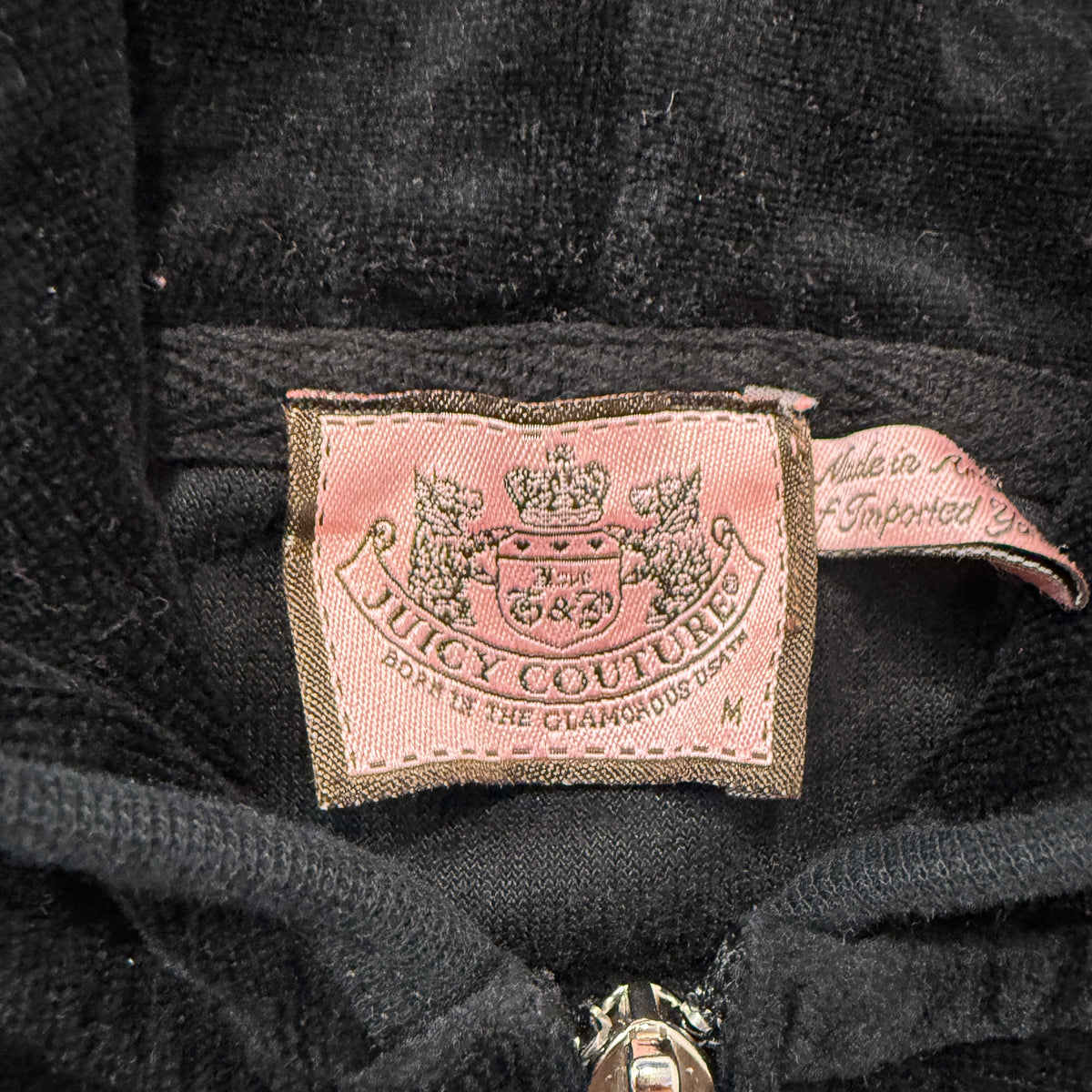 Juicy Couture Scottie Dogs Women's Black Velour Zip-Up Hoodie Pockets Size M