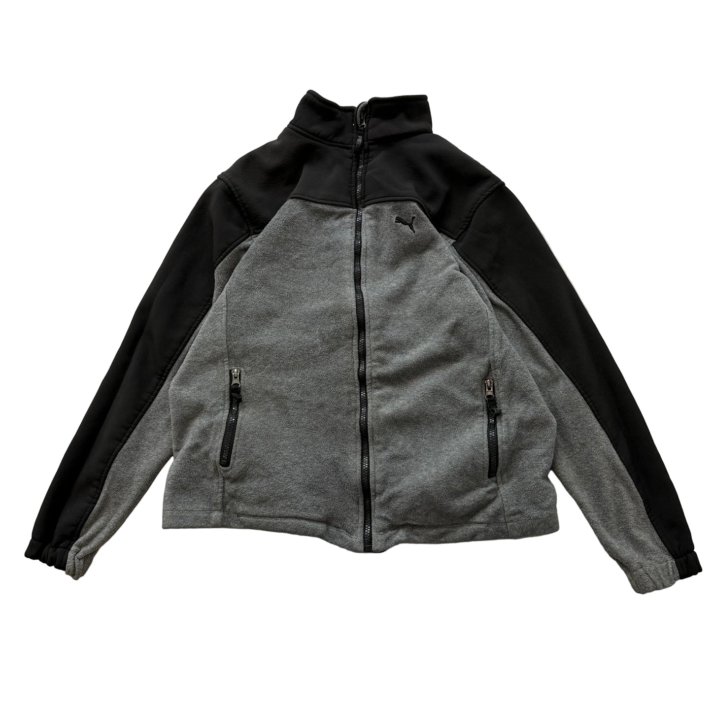 Puma Boy's Grey Black Fleece Full-Zip Jacket Stand Collared Pockets Logo Size M