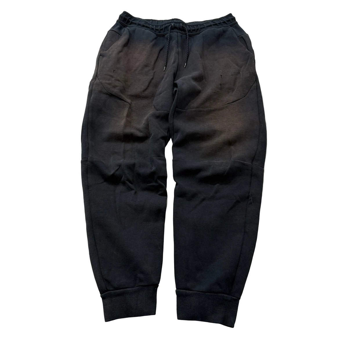 Nike Men's Black Fleece Sweatpants Drawstring Pockets Distressed Washed Size L