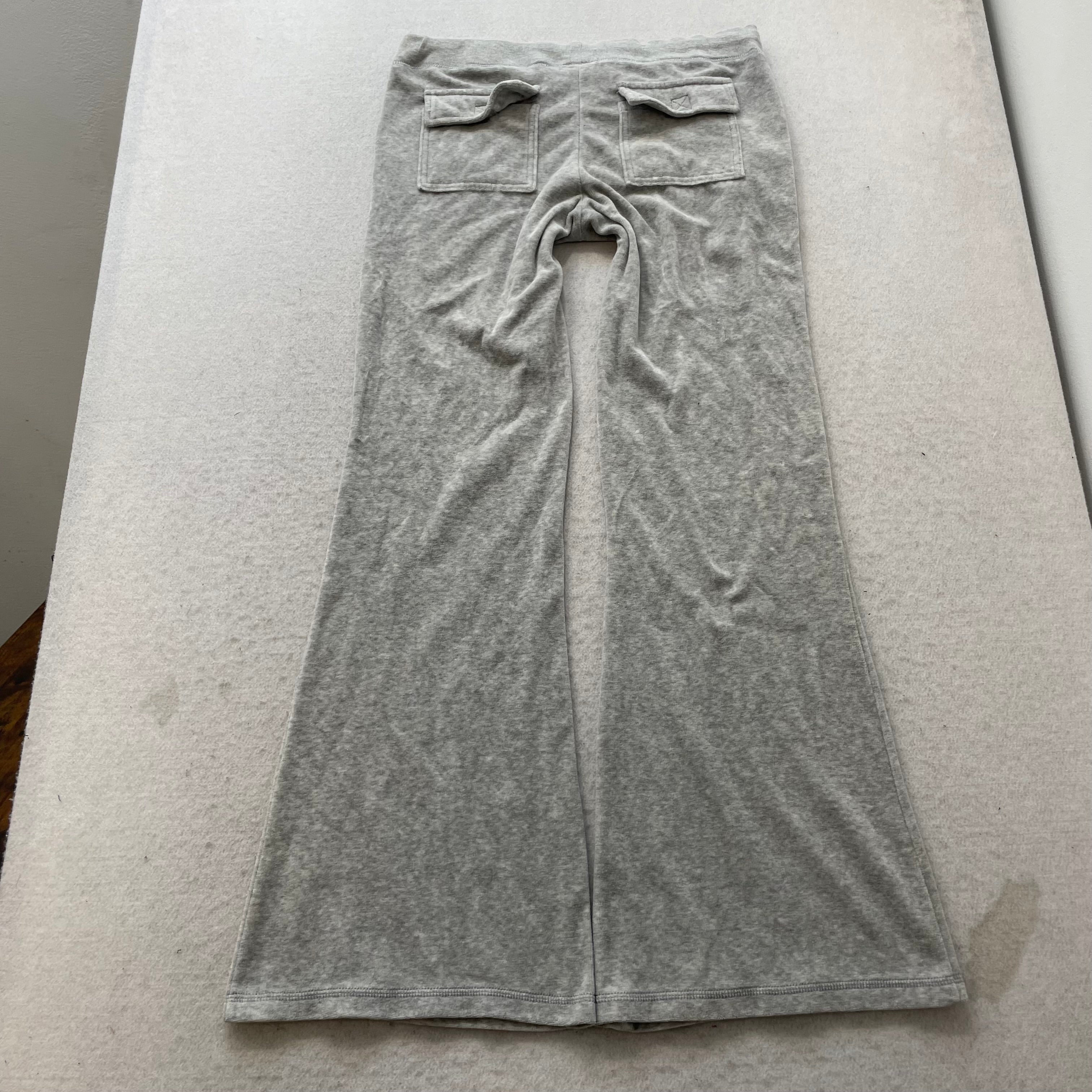 Vintage Juicy Couture Women's Light Gray Velour Flared Track Pant Drawstring - L
