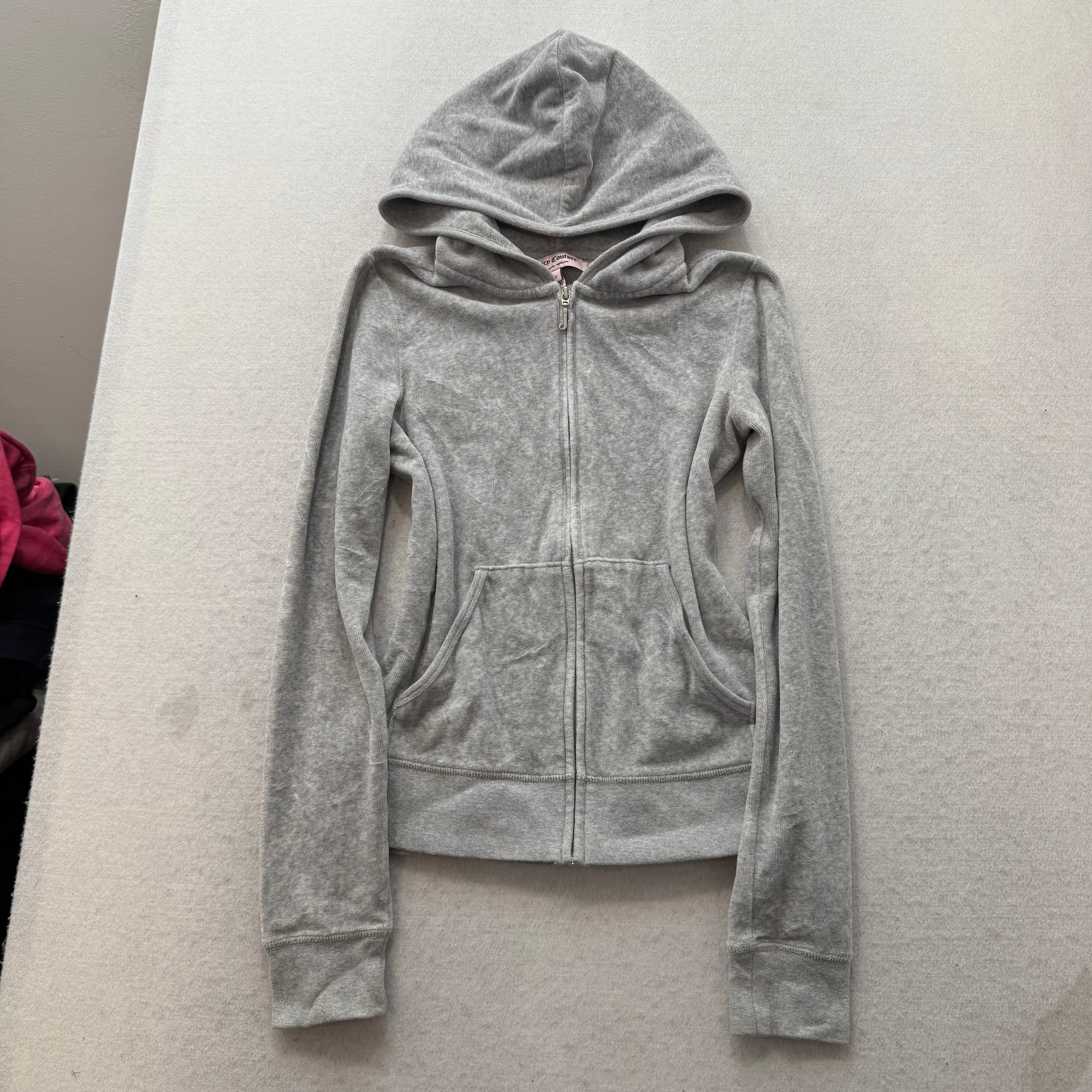 Juicy Couture Women's Heather Gray Velour Zip Up Hoodie Graphic Logo Y2K Size S