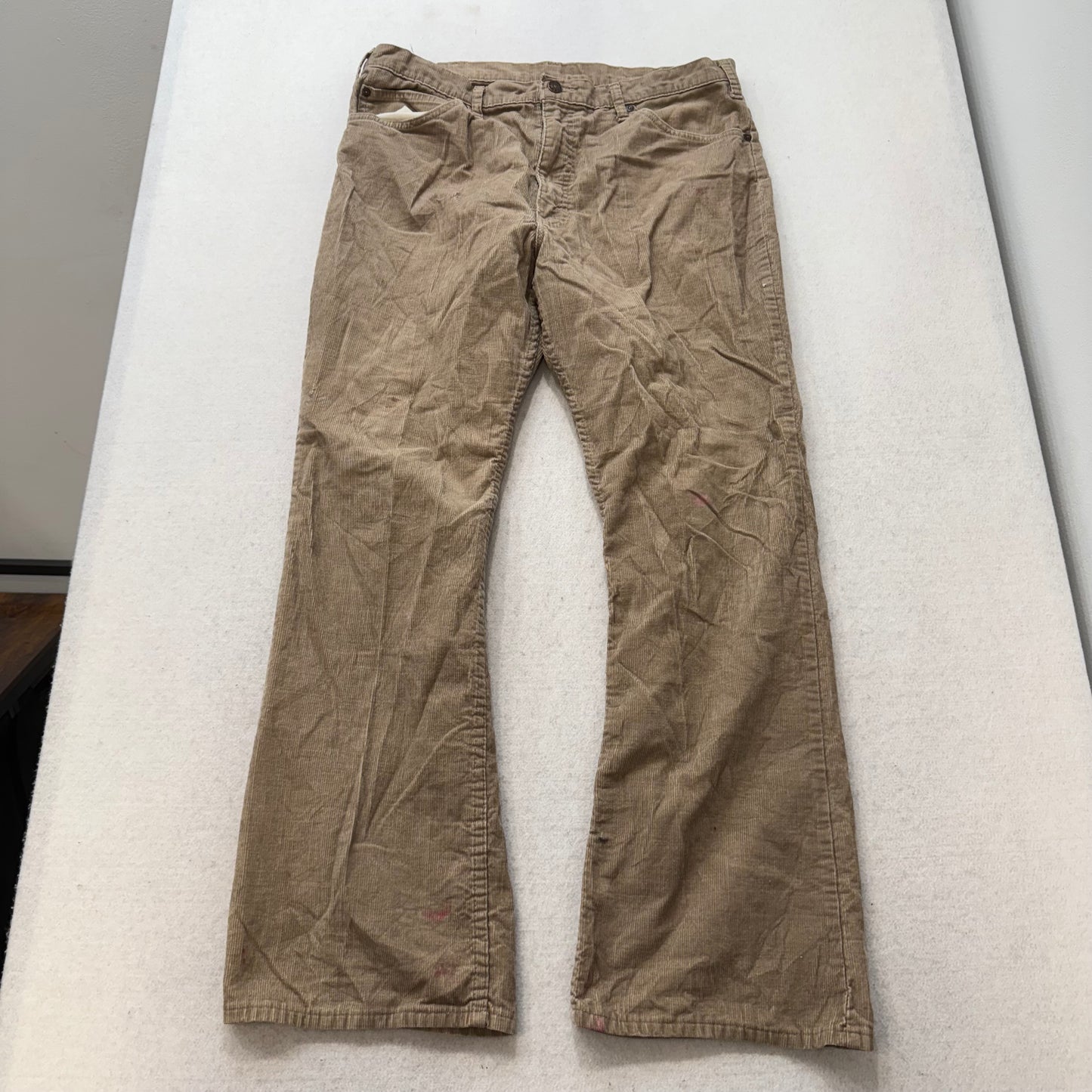 Vintage 1970s Men’s Plain Pockets Tan Corduroy Bootcut Pants Zip-Fly Size 36