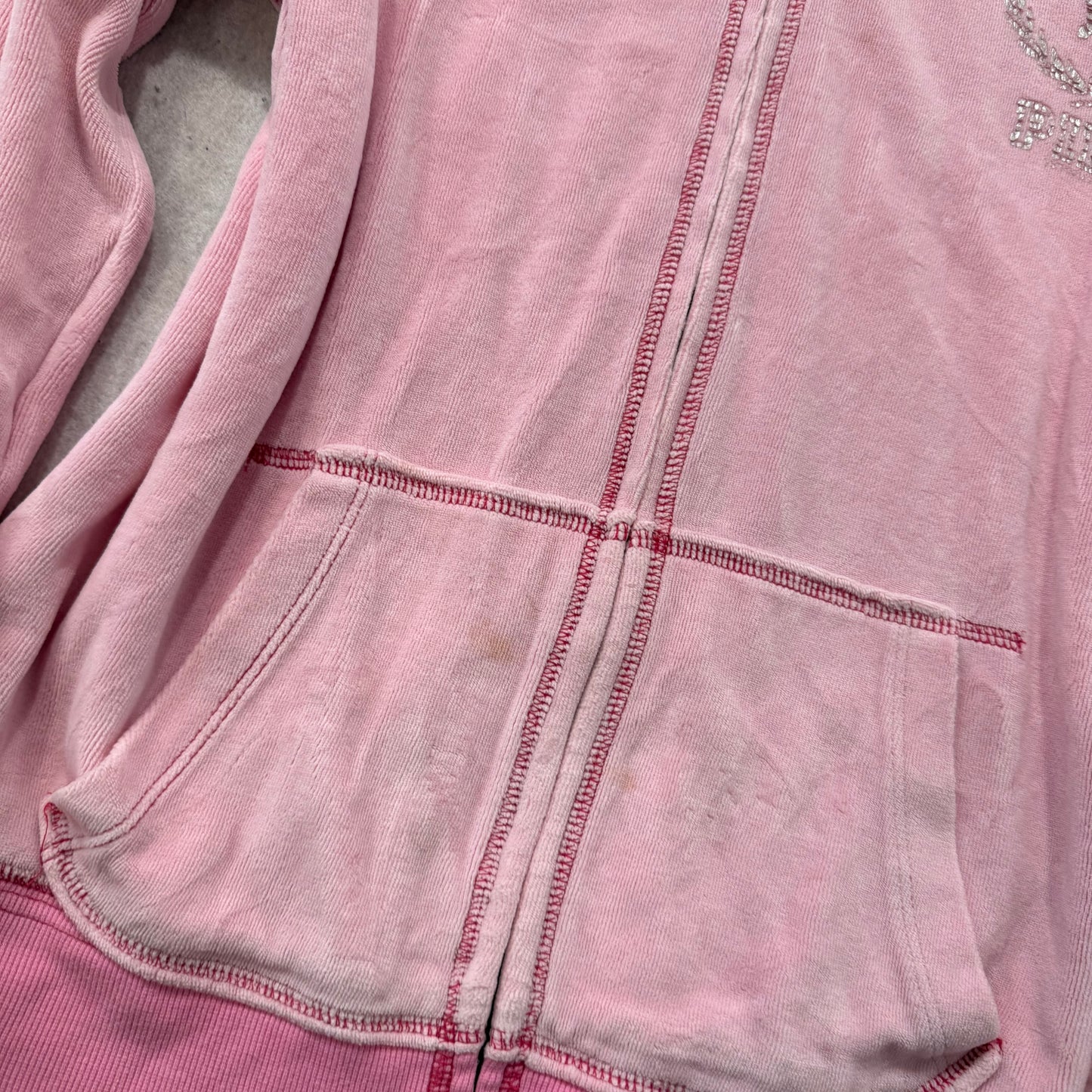 PINK by Victoria's Secret Women's Pink Full Zip Hoodie Sequins Graphic Size L