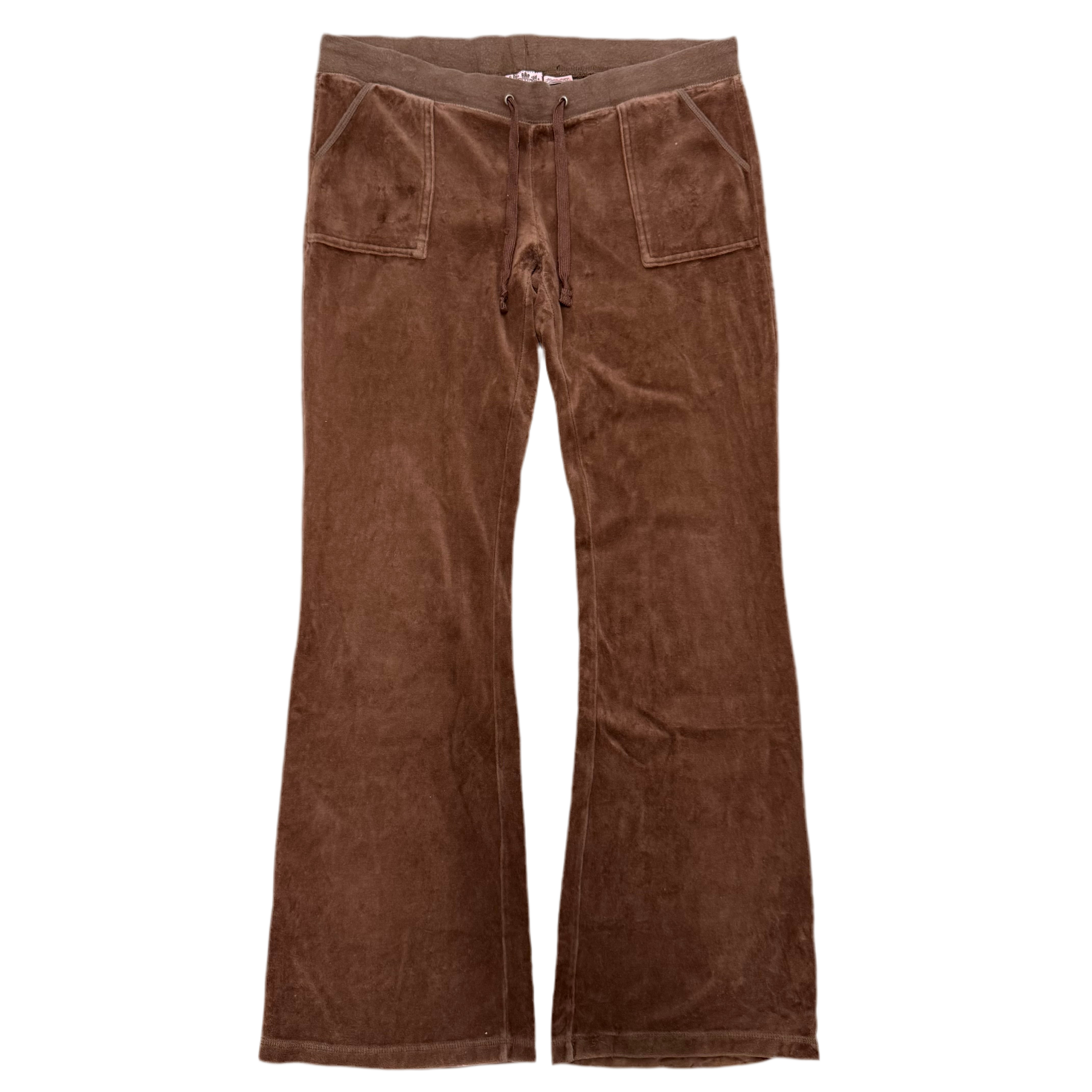 Brown VINTAGE Velour Juicy Couture Flared Pants w/ BACK POCKETS SIZE L