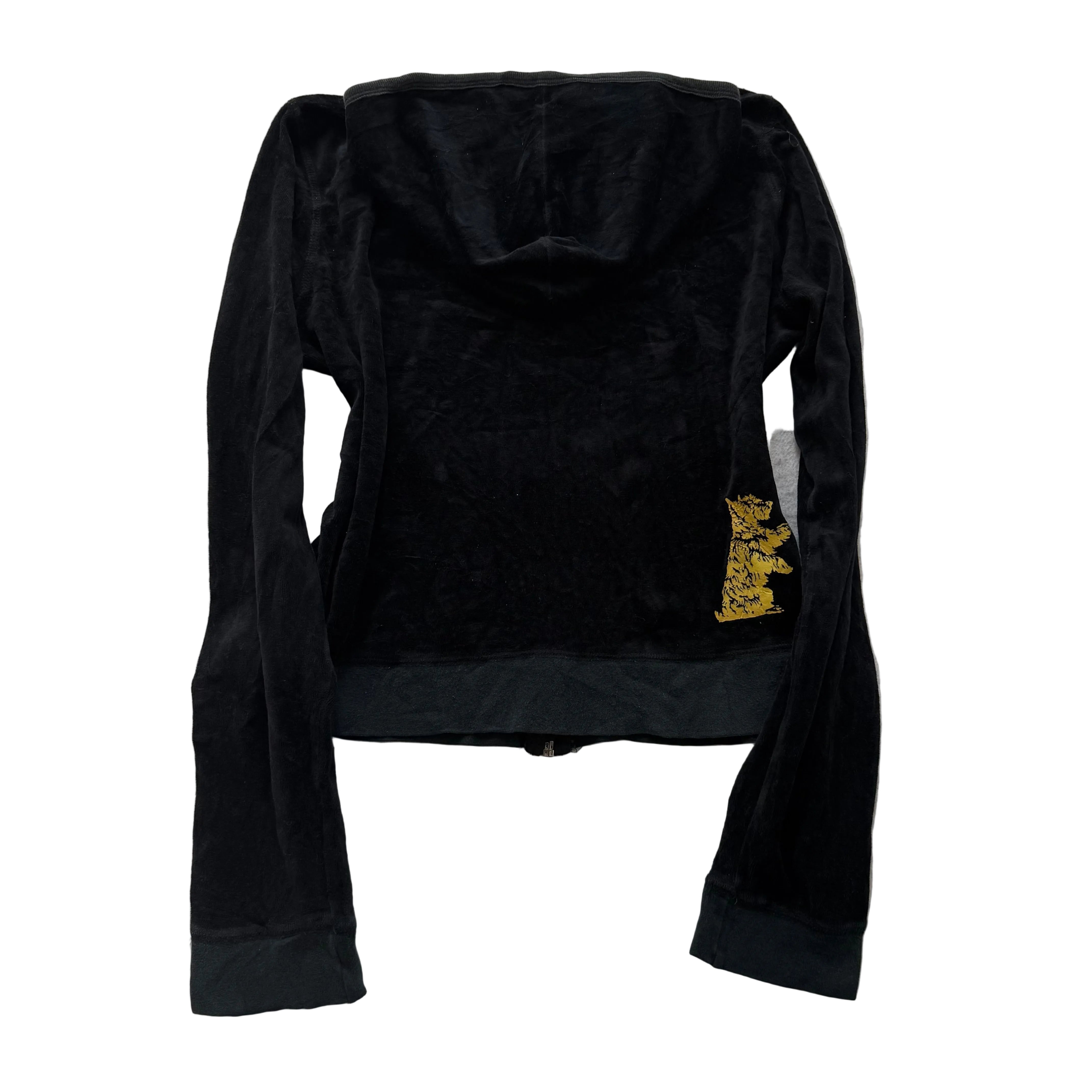 Vintage Juicy Couture Women's Jet Black Velour Zip-Up Hoodie Dog Logo Size L