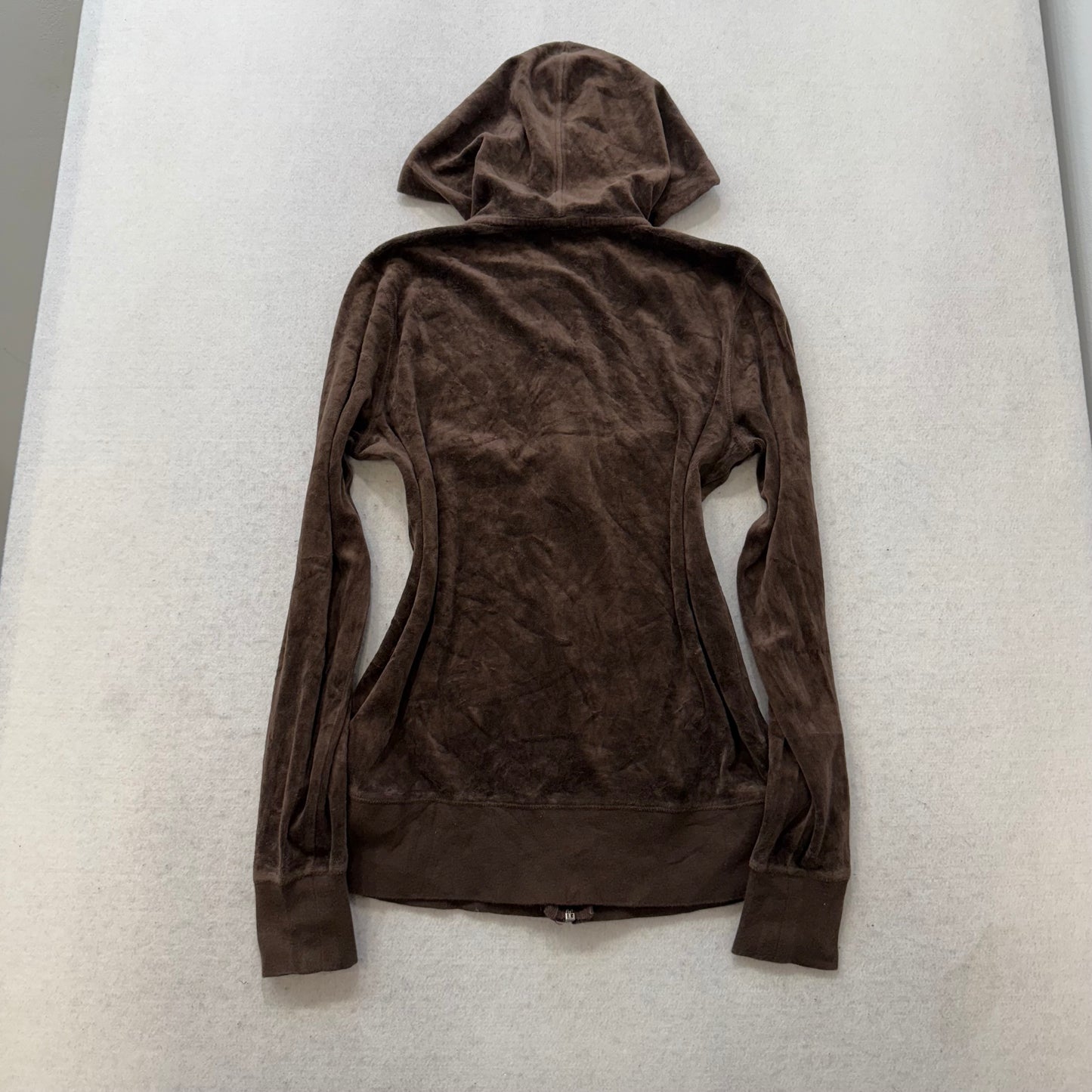 Vintage Juicy Couture Women's Brown Velour Full Zip Hoodie Loungewear Y2K Size S