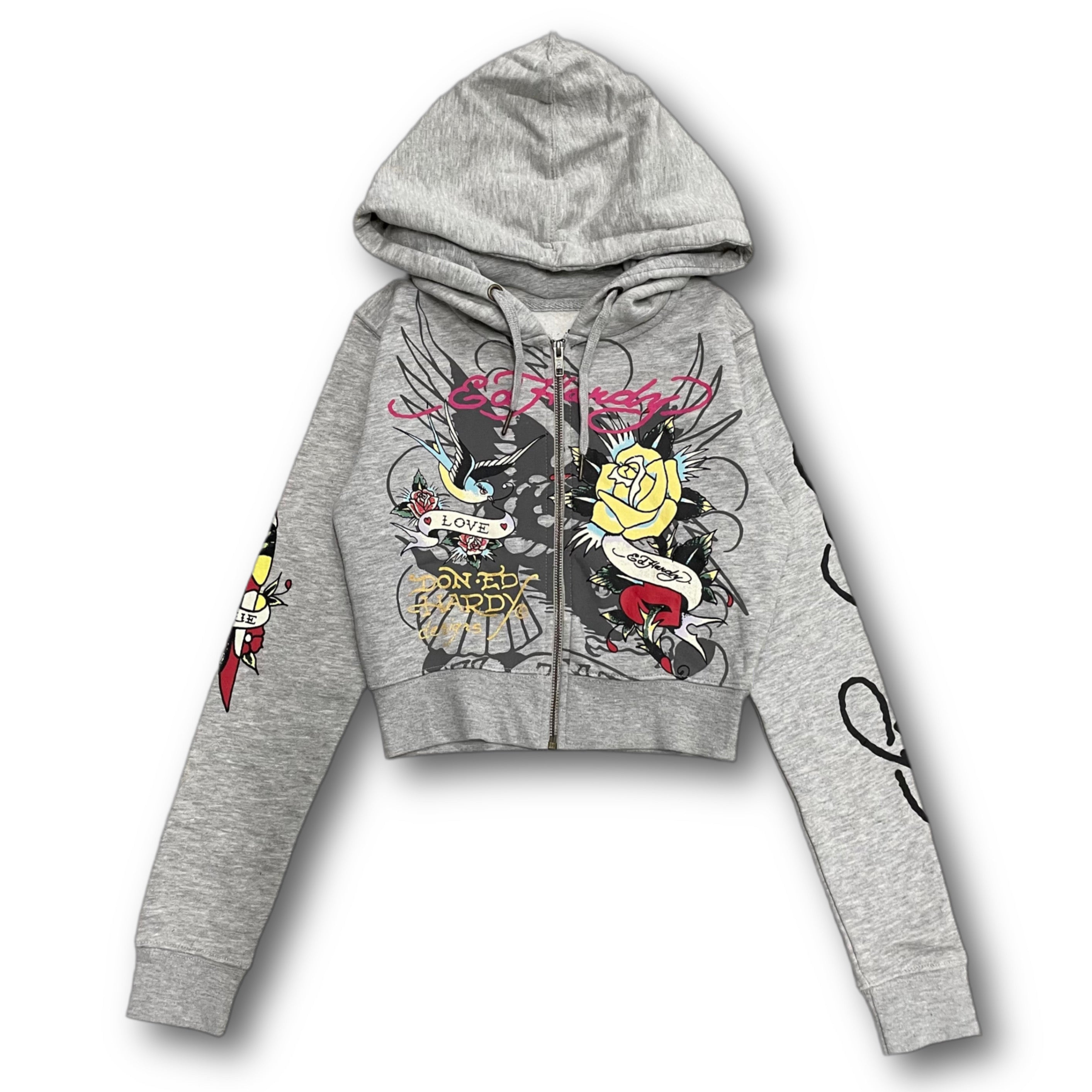 ED HARDY “BRAVE EAGLE” GREY CROPPED HOODIE