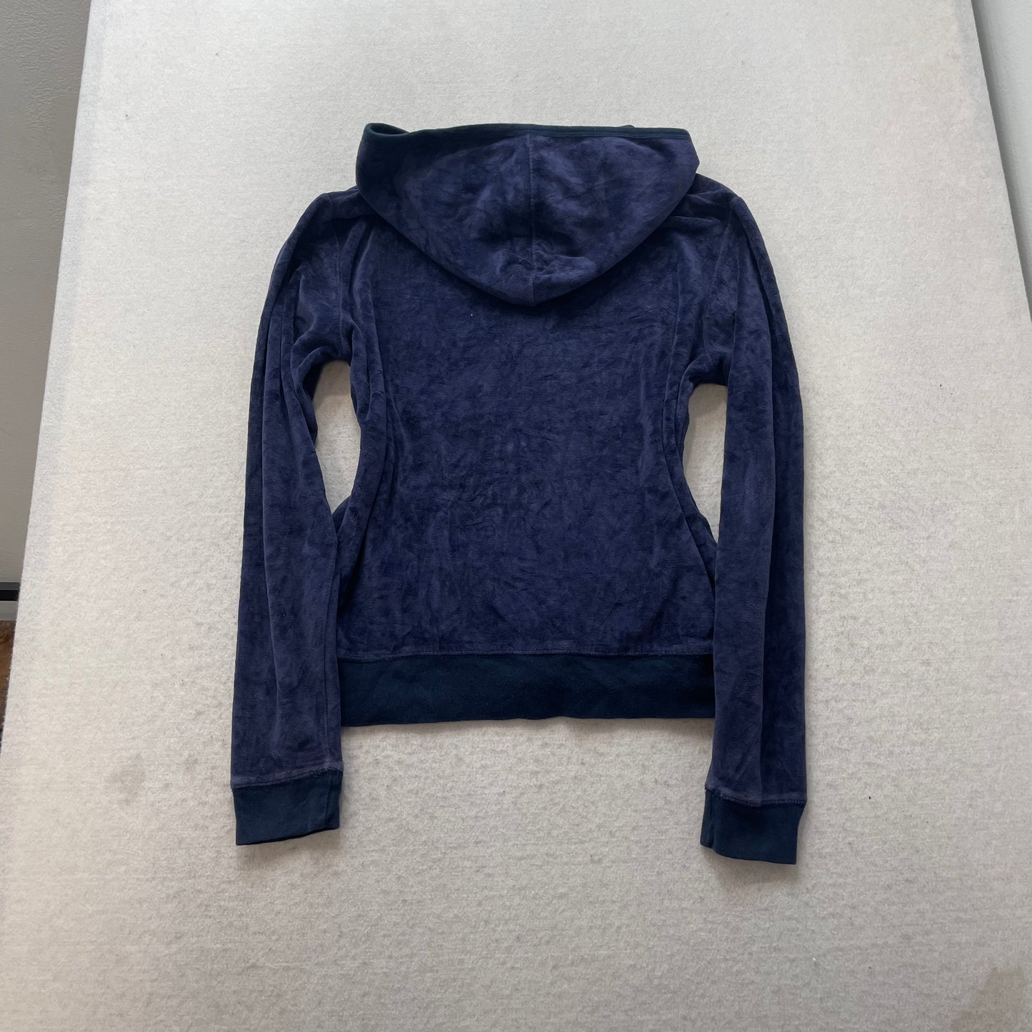 Juicy Couture Women's Navy Velour Zip-Up Hoodie Drawstring Pockets Y2K Size XL