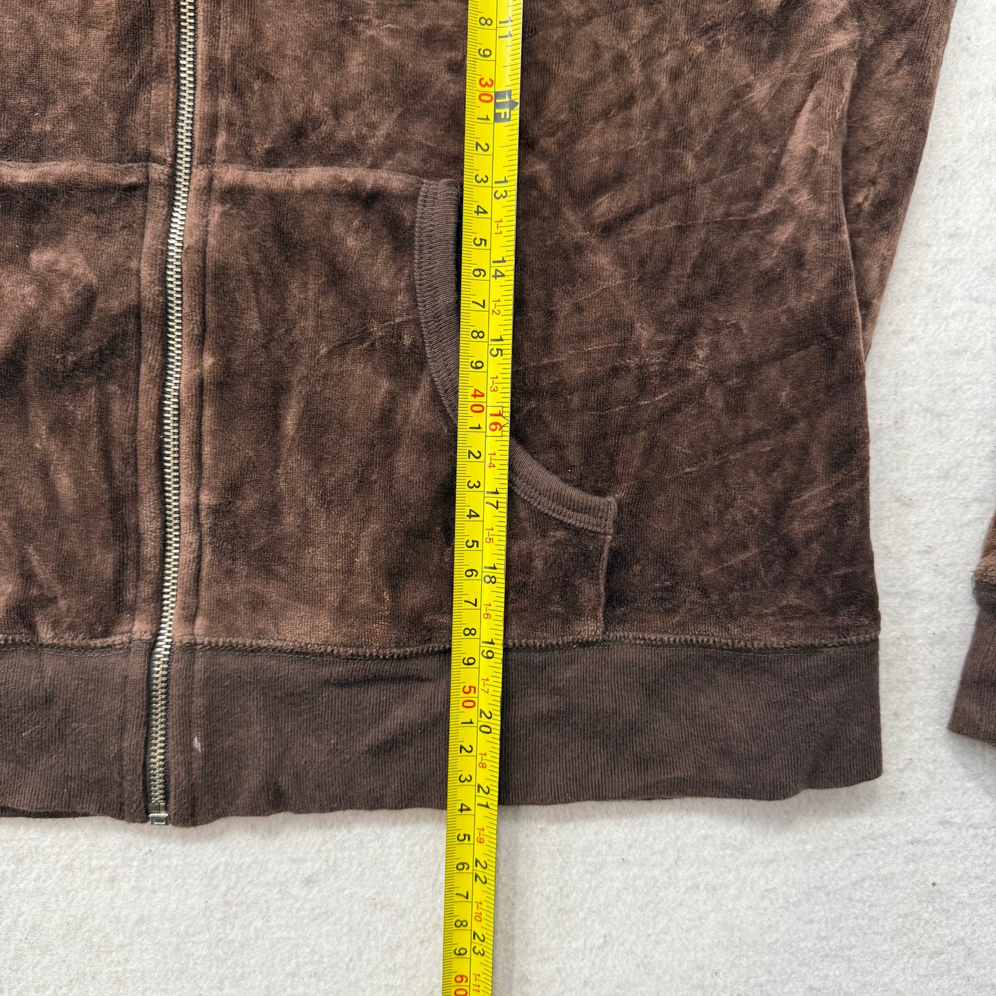 Juicy Couture Brown Velour Tracksuit Set Zip-Up Hoodie & Drawstring Pant Size M/L