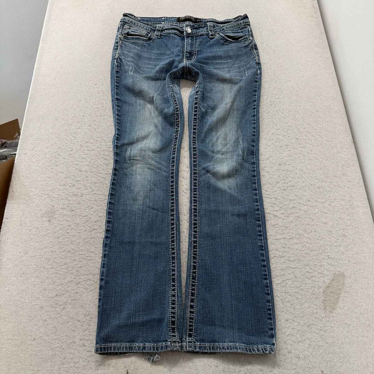 Premiere by rue21 Women Blue Denim Bootcut Jeans Embellished Pockets Size 13/14R
