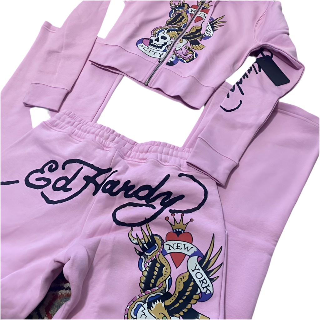 ED HARDY “FLYING SKULL” PINK Women's Set