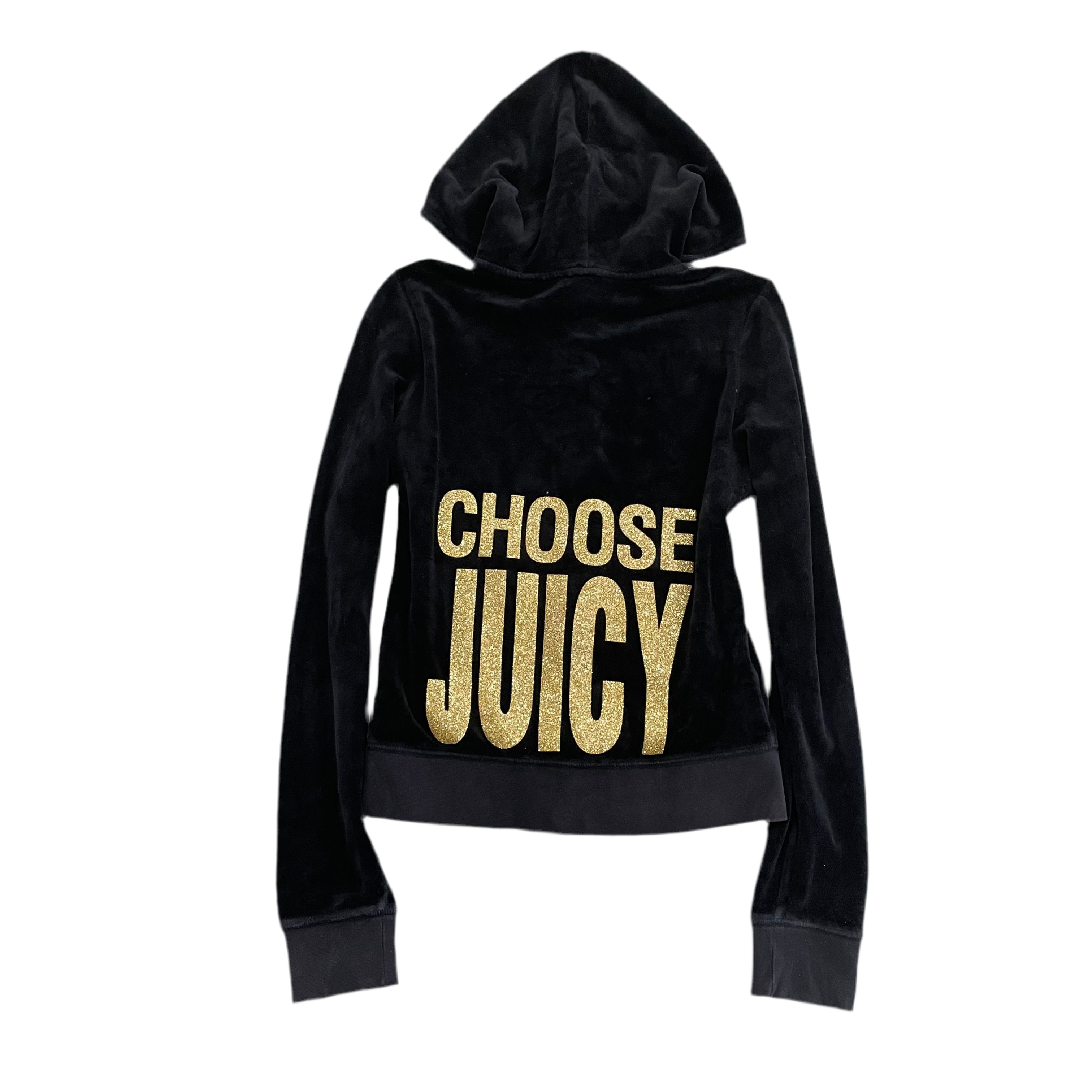 Vintage Juicy Couture “choose juicy” black velour zip up hoodie size S
