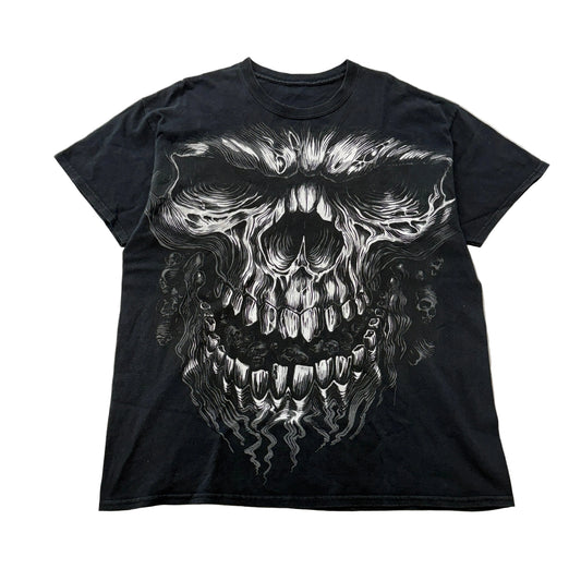 Black oversized skull graphic tee front view