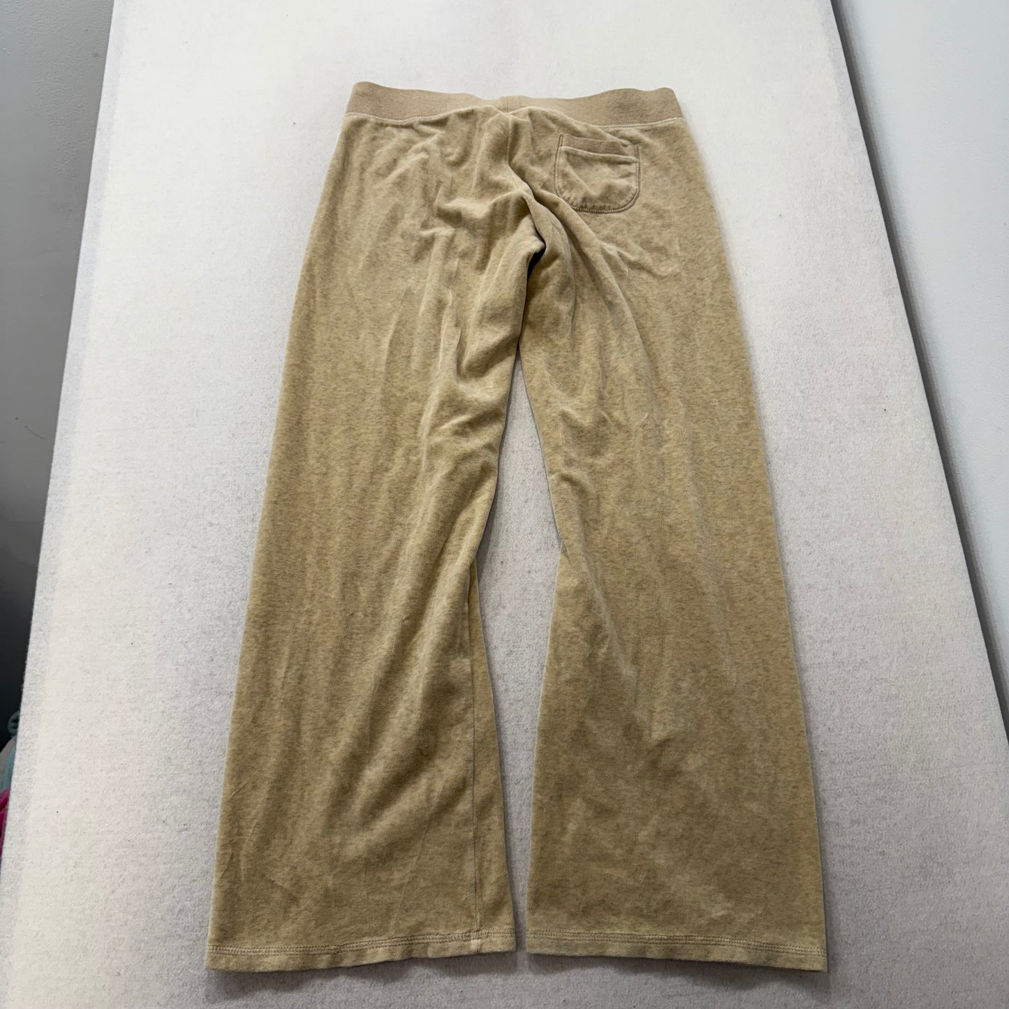 Vintage Juicy Couture Women's Beige Velour Flared Track Pant Back Pocket Size L