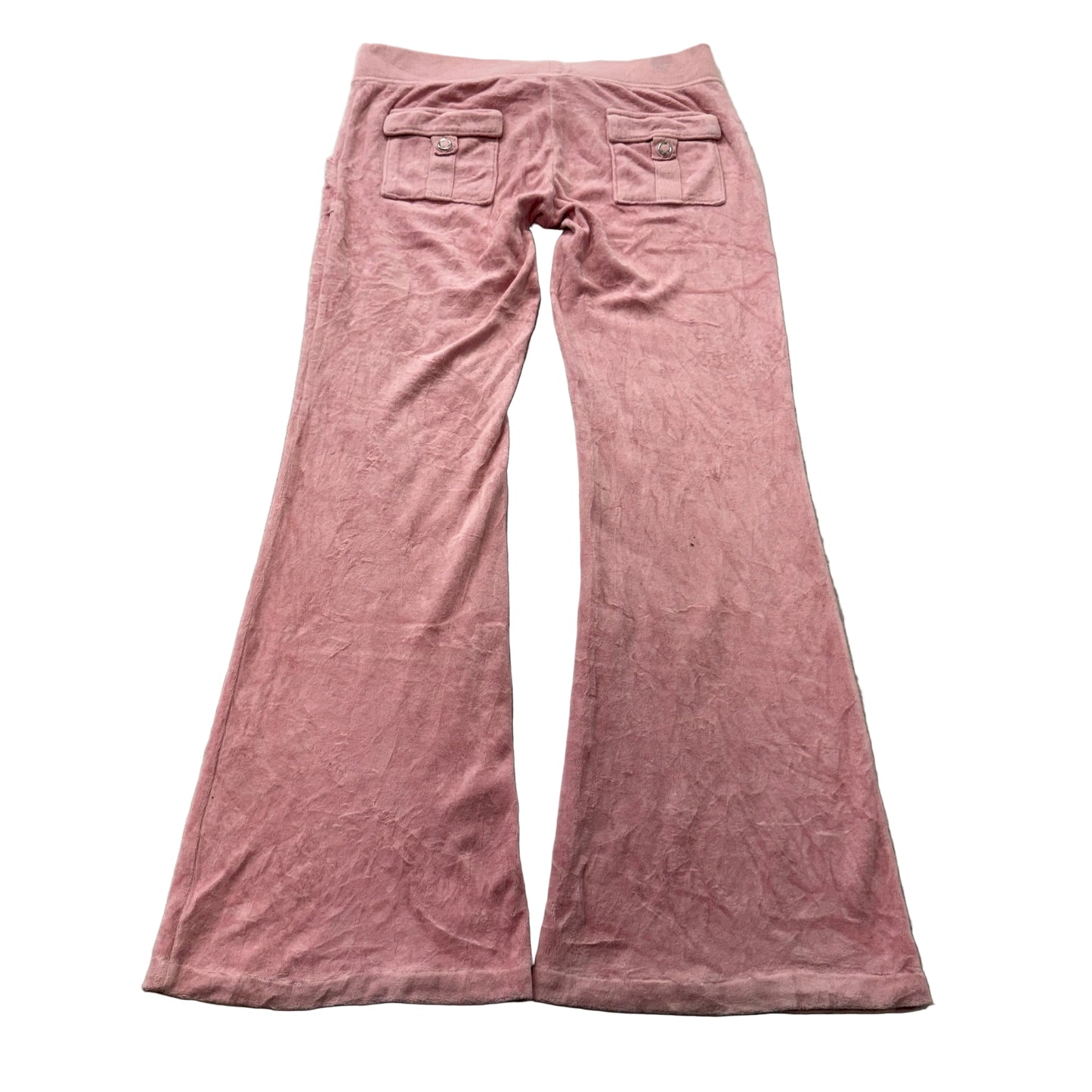 Juicy Couture Women's Pink Velour Flared Leg Track Pants Pockets Dog Logo Size S