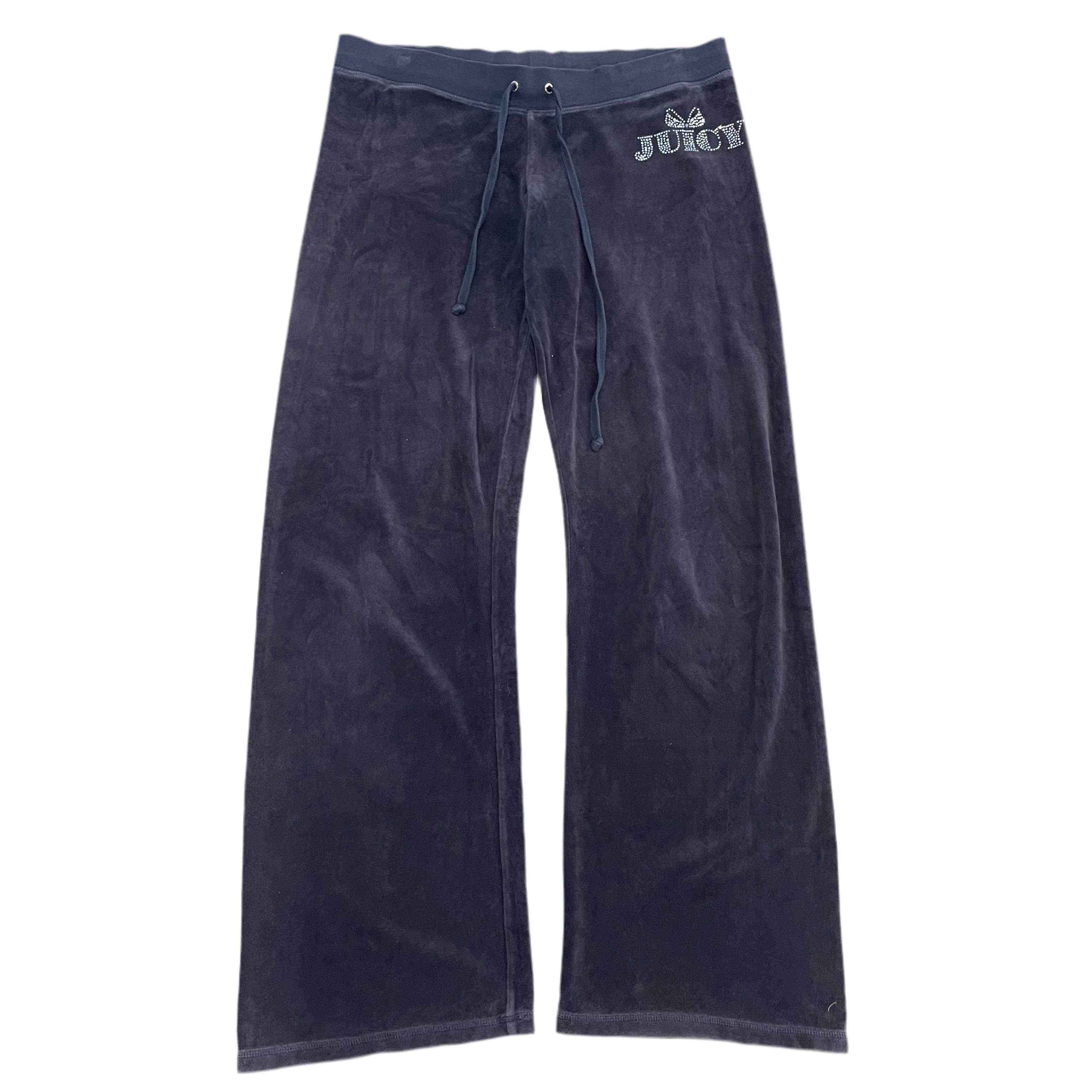 Vintage Juicy Couture Rhinestone Logo Navy Velour Pants Size L