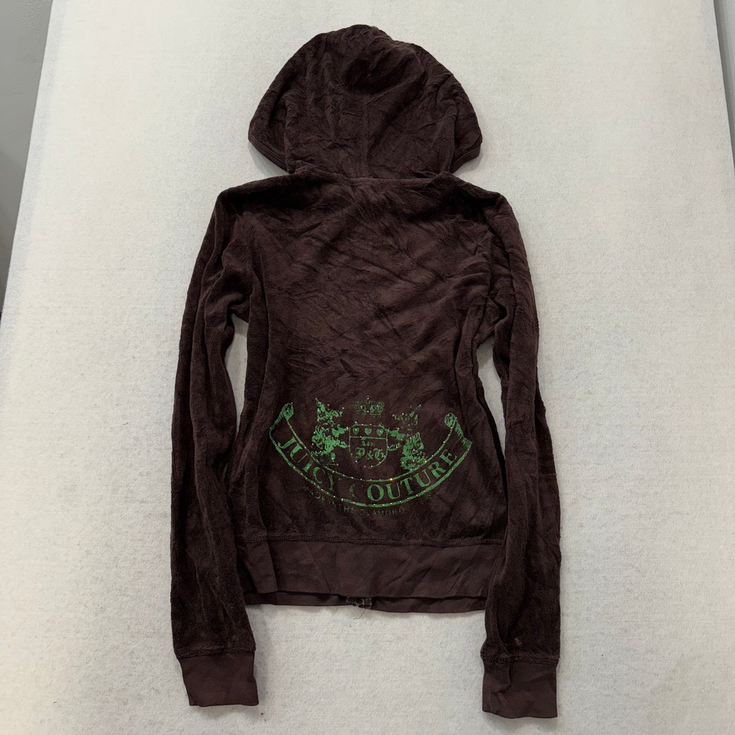 Juicy Couture Brown Terry cloth Tracksuit Set Zip Up Hoodie & Flared Pants Y2k Size M