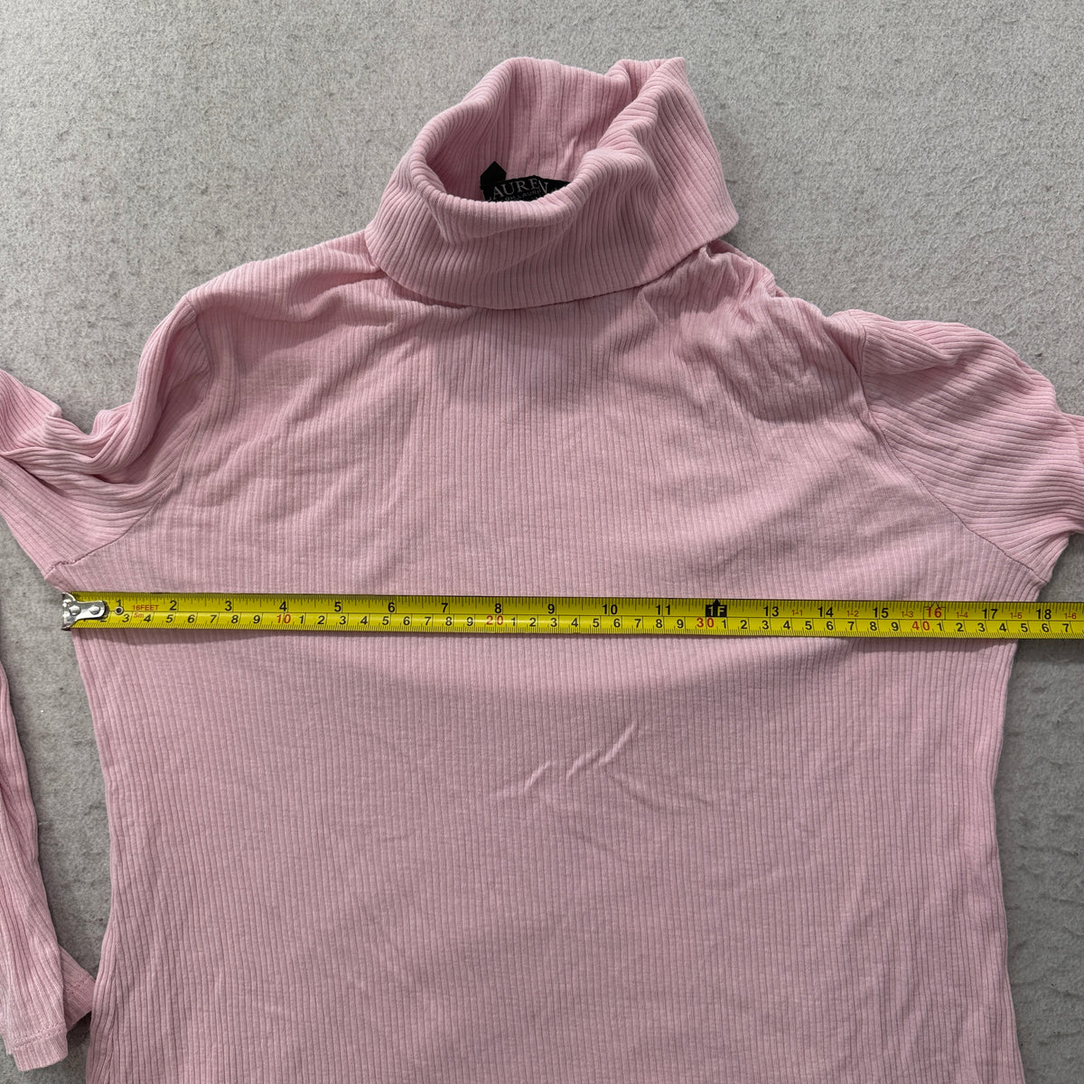 Lauren Ralph Lauren pink turtleneck elbow patch detail