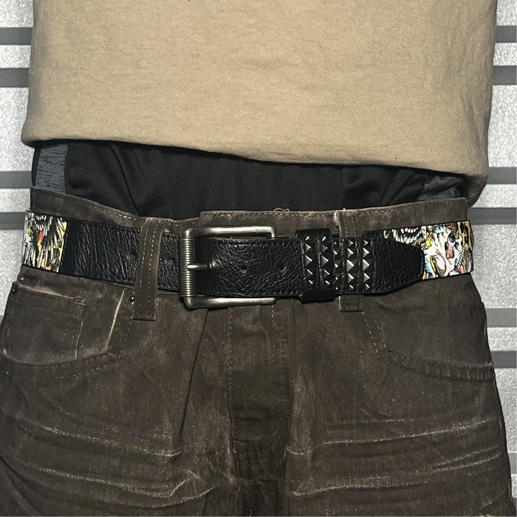 Ed Hardy leopard print studded belt