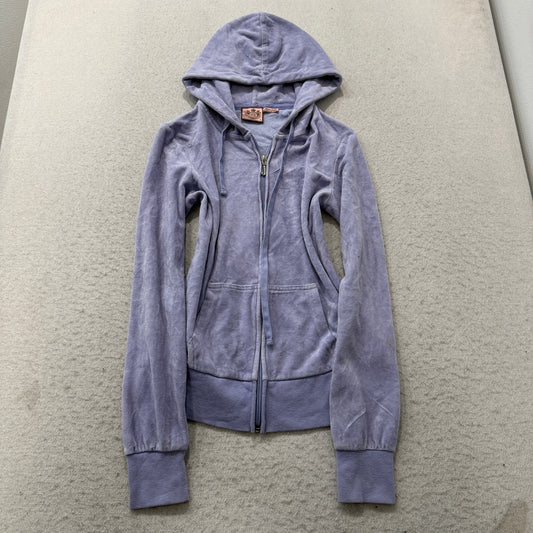 Vintage Juicy Couture Womens Lavender Velour Zip-Up Hoodie Butterfly Graphic - S