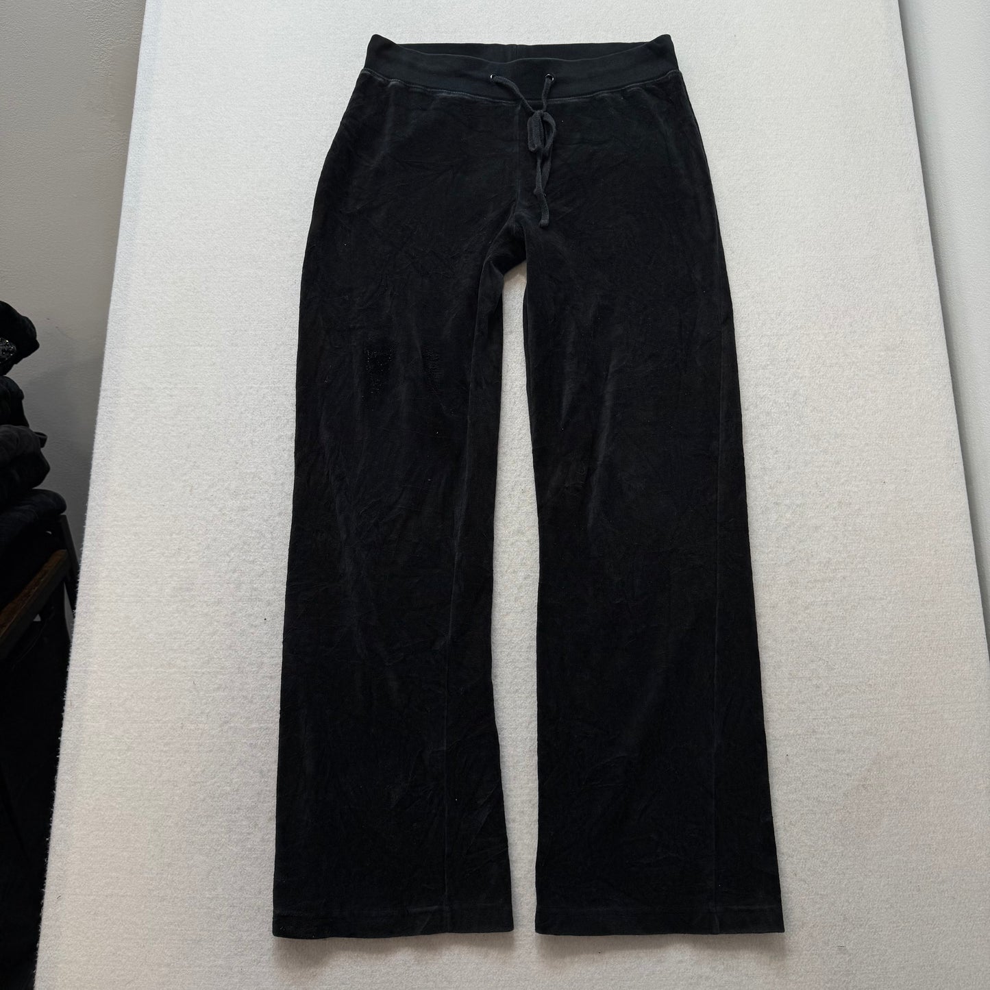 Juicy Couture Jet Black Velour Tracksuit Set Zip Up Hoodie & Flared Pant Size S