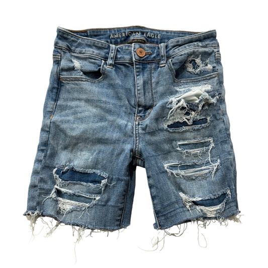 American Eagle Men's Blue Ripped Cut-Off Denim Shorts Stretch Pockets Size W27